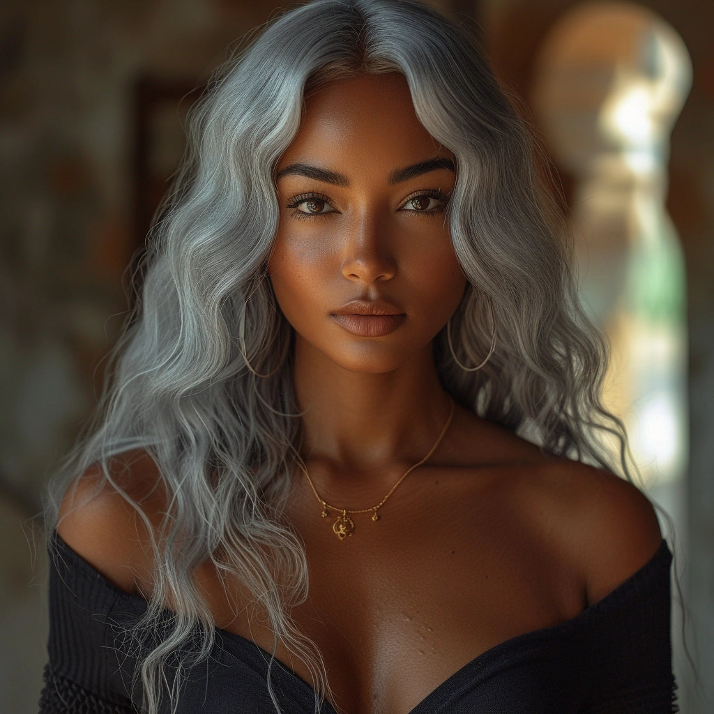 Ethereal Beauty: Silver-Haired Goddess Digital Portrait