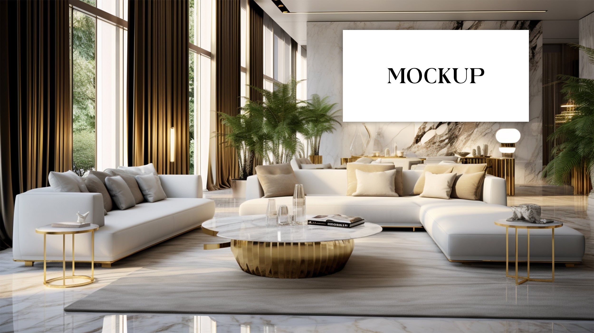 Modern Minimalist Living Room Art Mockup with Large Canvas Set of 50