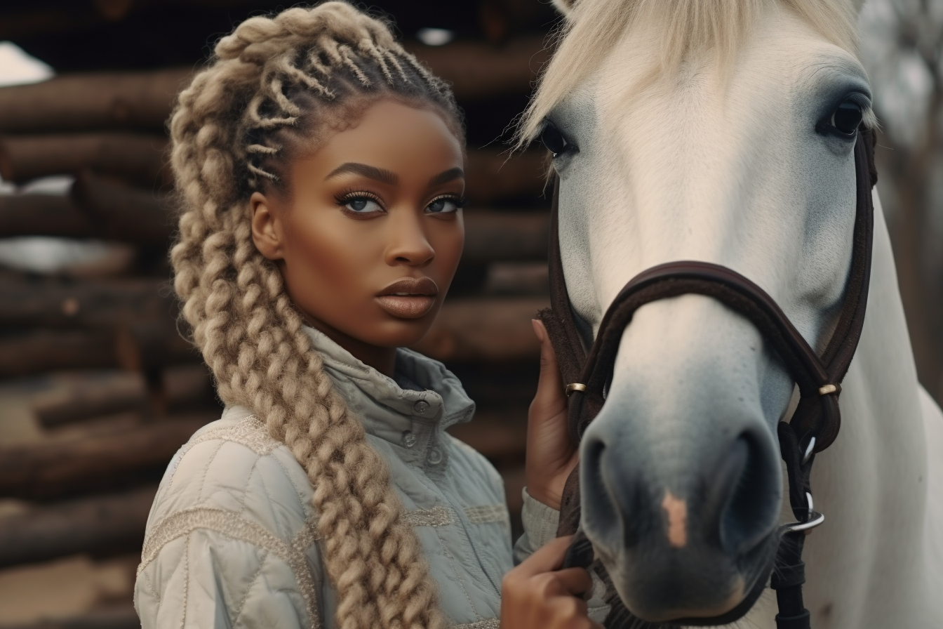 black african american equestrian loving on her horse