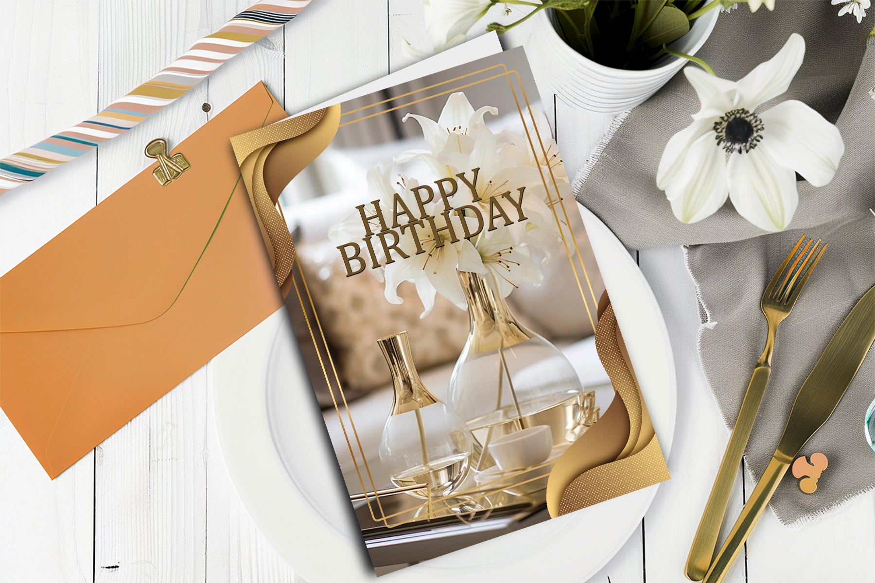 Happy Birthday Gold Oil Candle – Elegant Celebration Card - The Soulful Artists