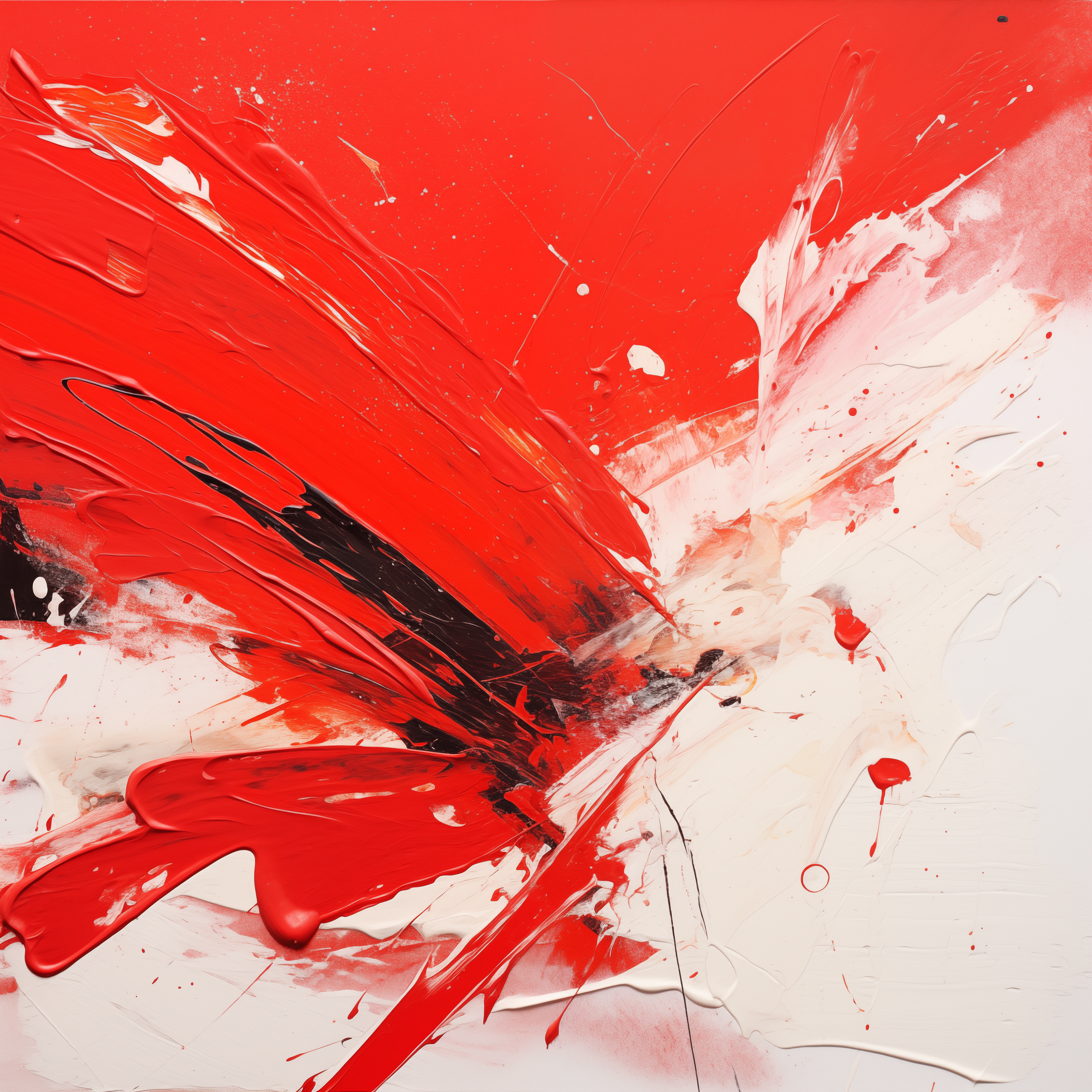 Intense Red and White Abstract Expressionist Art - Energetic Brushstrokes - Digital Download