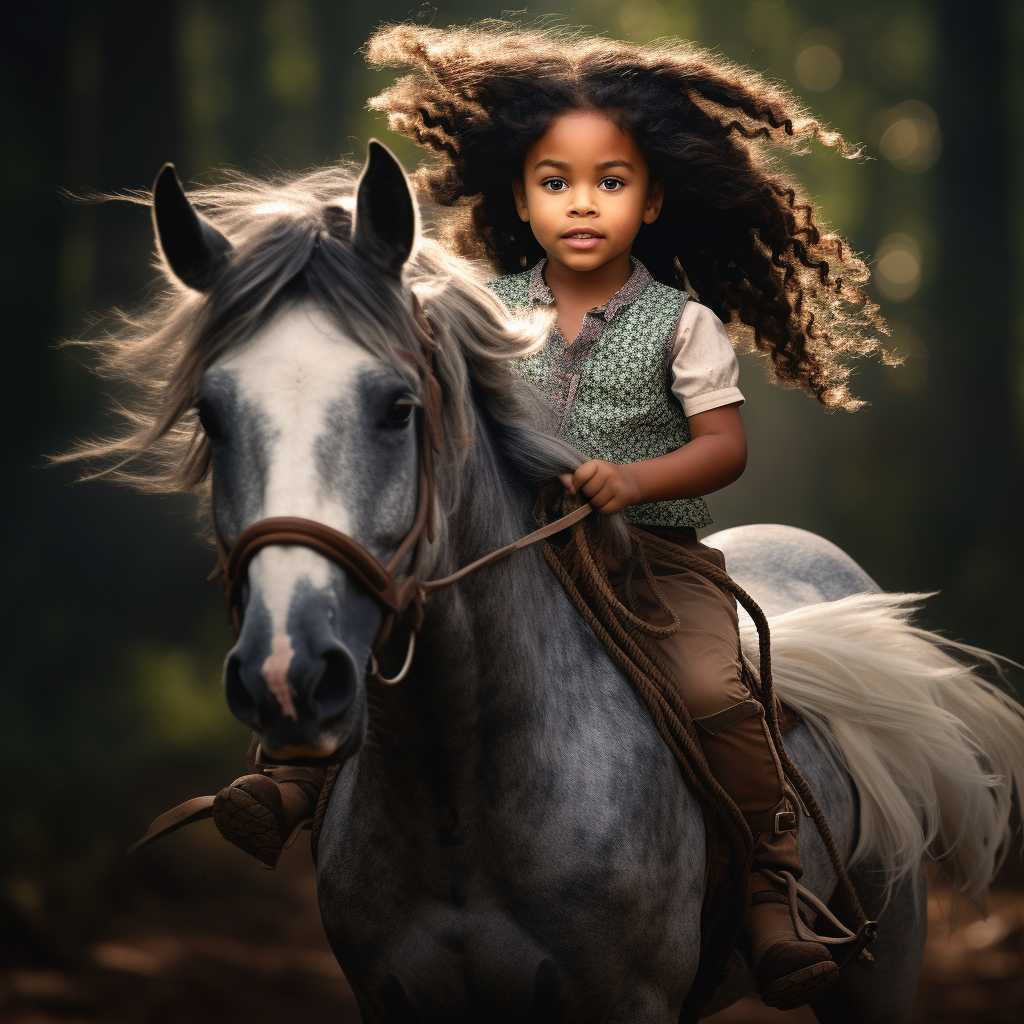 beautiful black baby girl on a beautiful horse