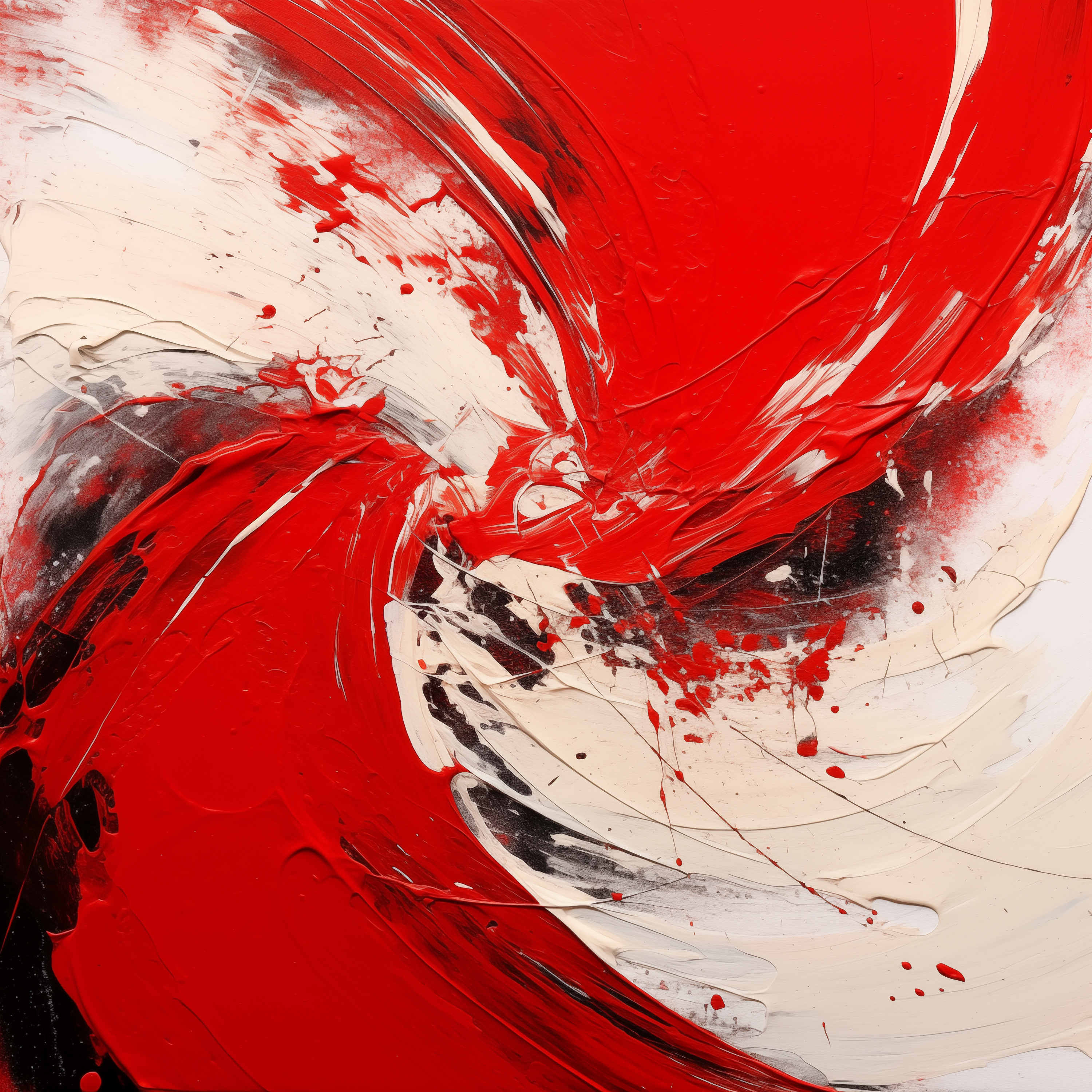 Fiery Red and White Abstract Art with Bold Brushstrokes - High-Energy Digital Download