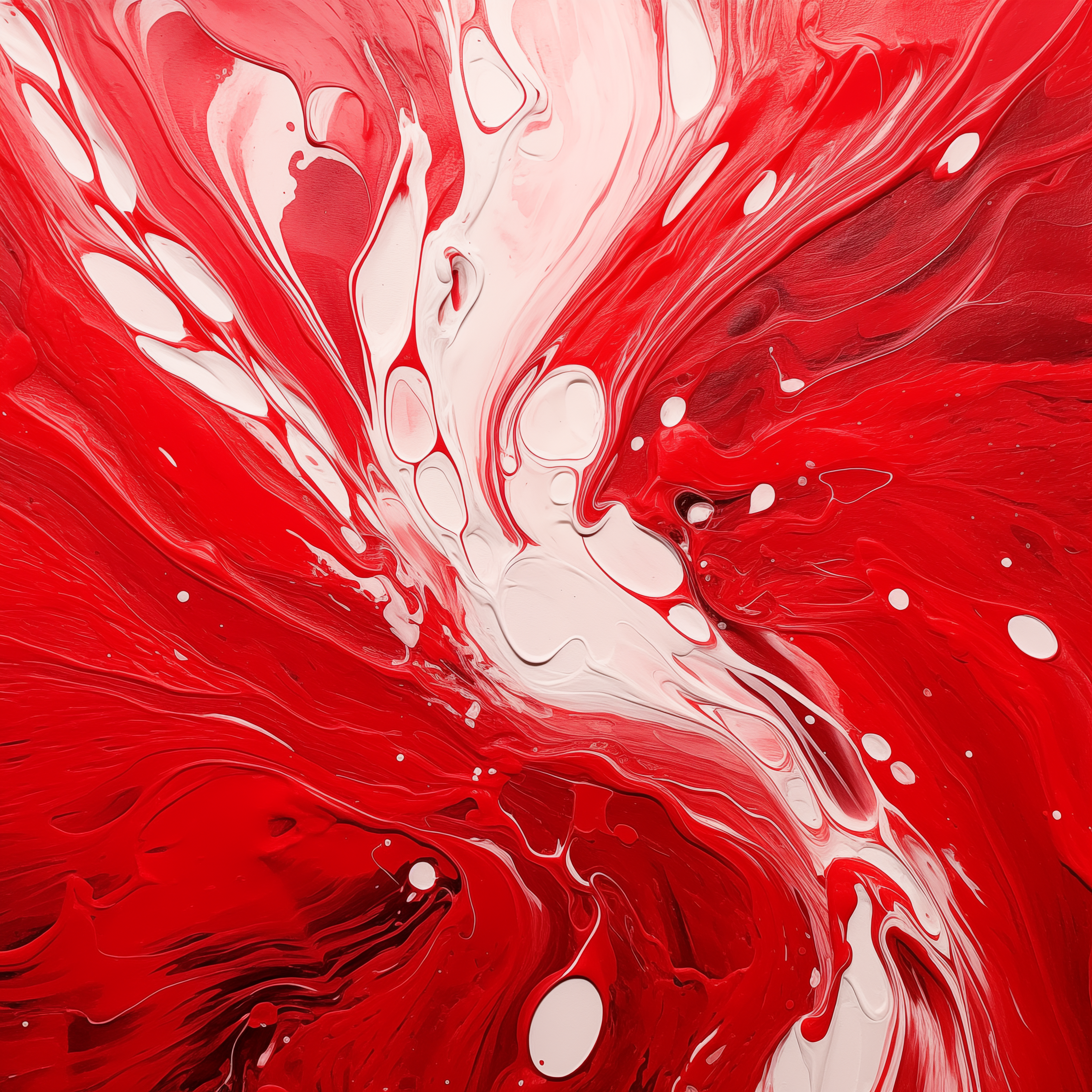 Vibrant Red and White Abstract Fluid Art - Swirling Paint Texture - Digital Download