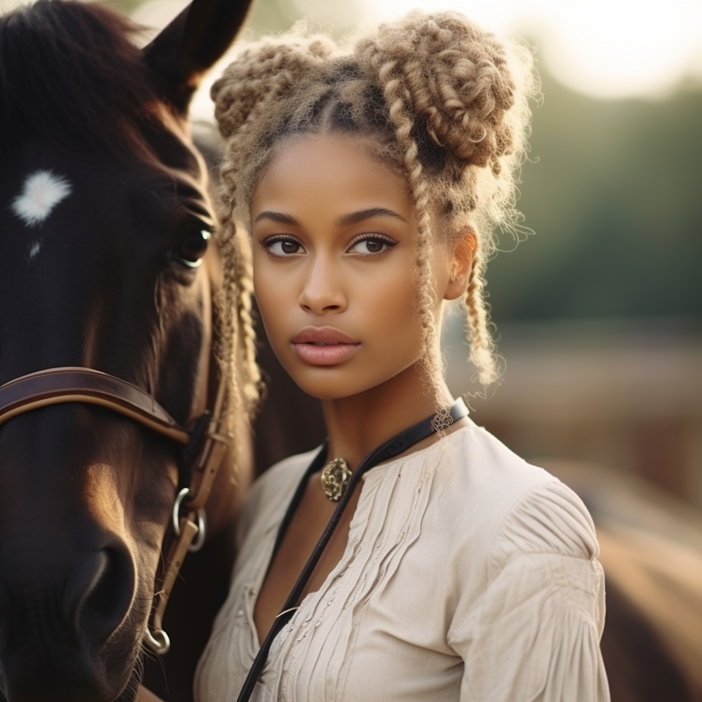 black african american equestrian loving on her horse