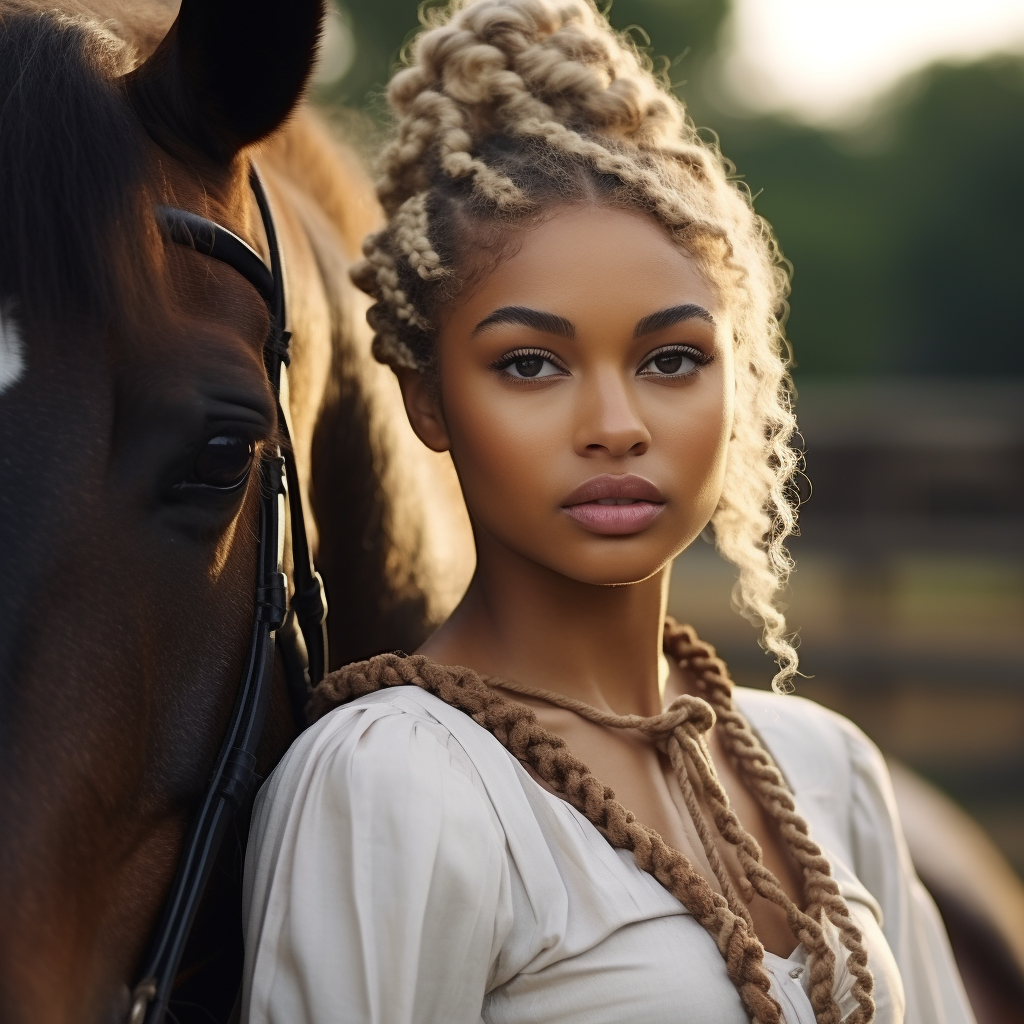 black african american equestrian loving on her horse