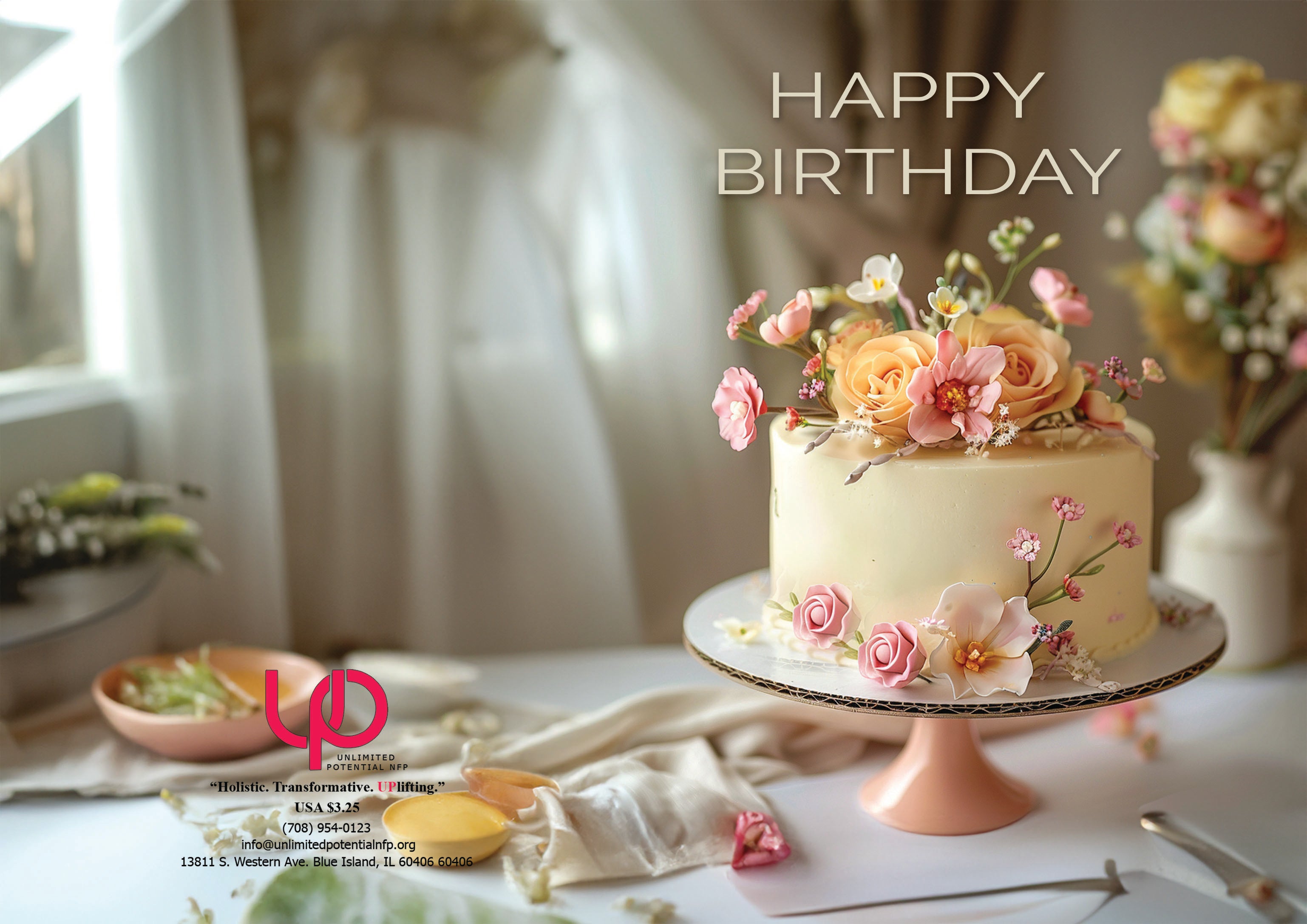 Happy Birthday – Cake & Flowers Greeting Card - The Soulful Artists