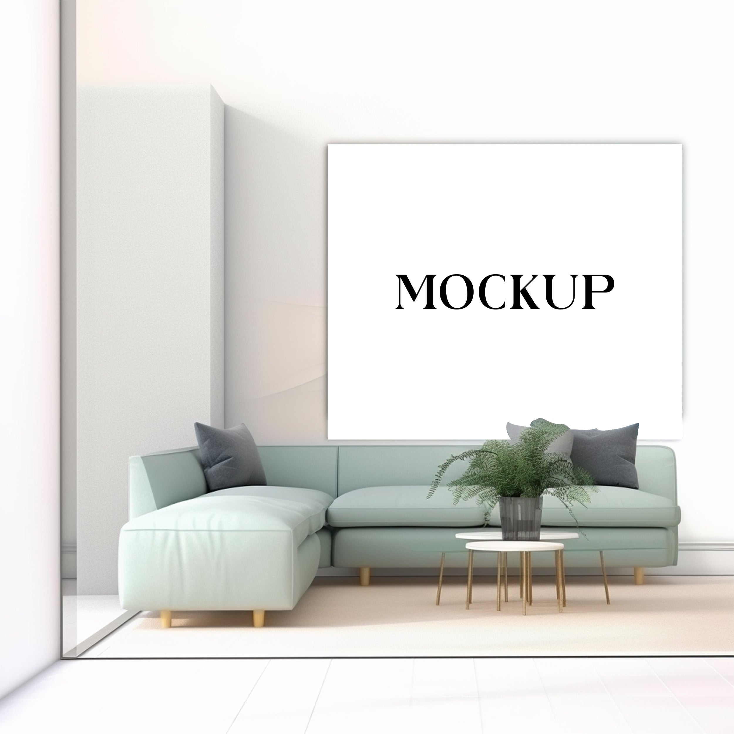 Modern Minimalist Living Room Art Mockup with Large Canvas Set of 50