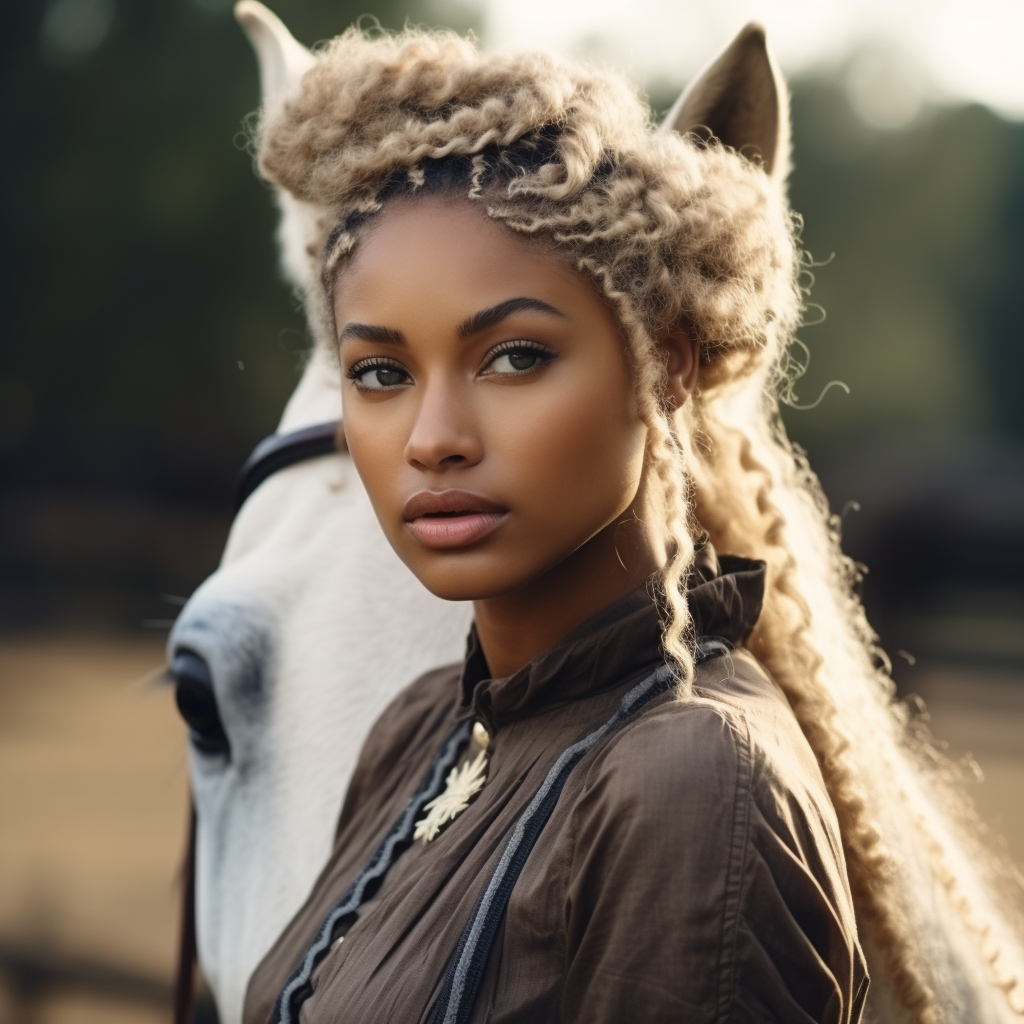 black african american equestrian loving on her horse