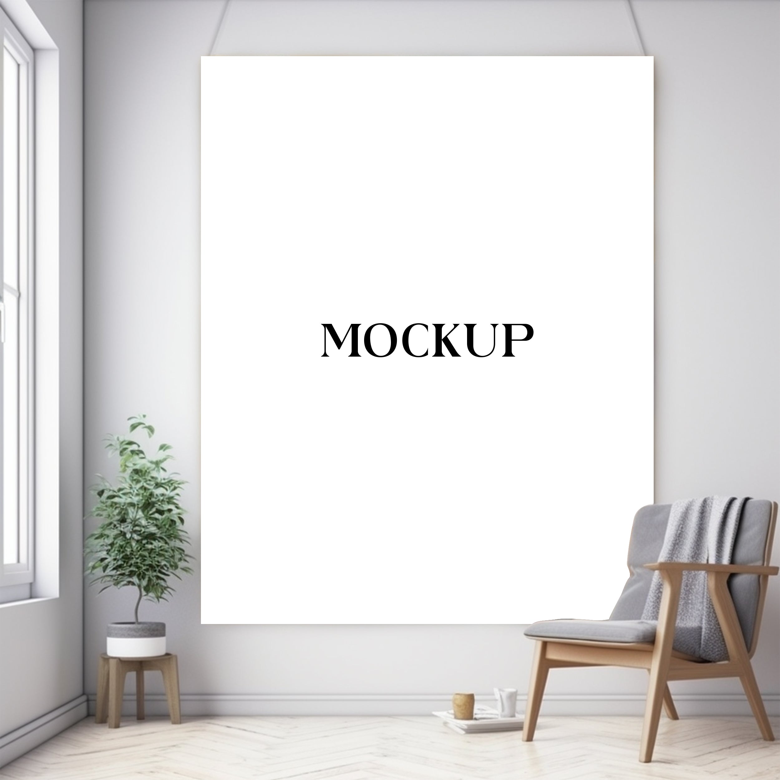 Modern Minimalist Living Room Art Mockup with Large Canvas Set of 50