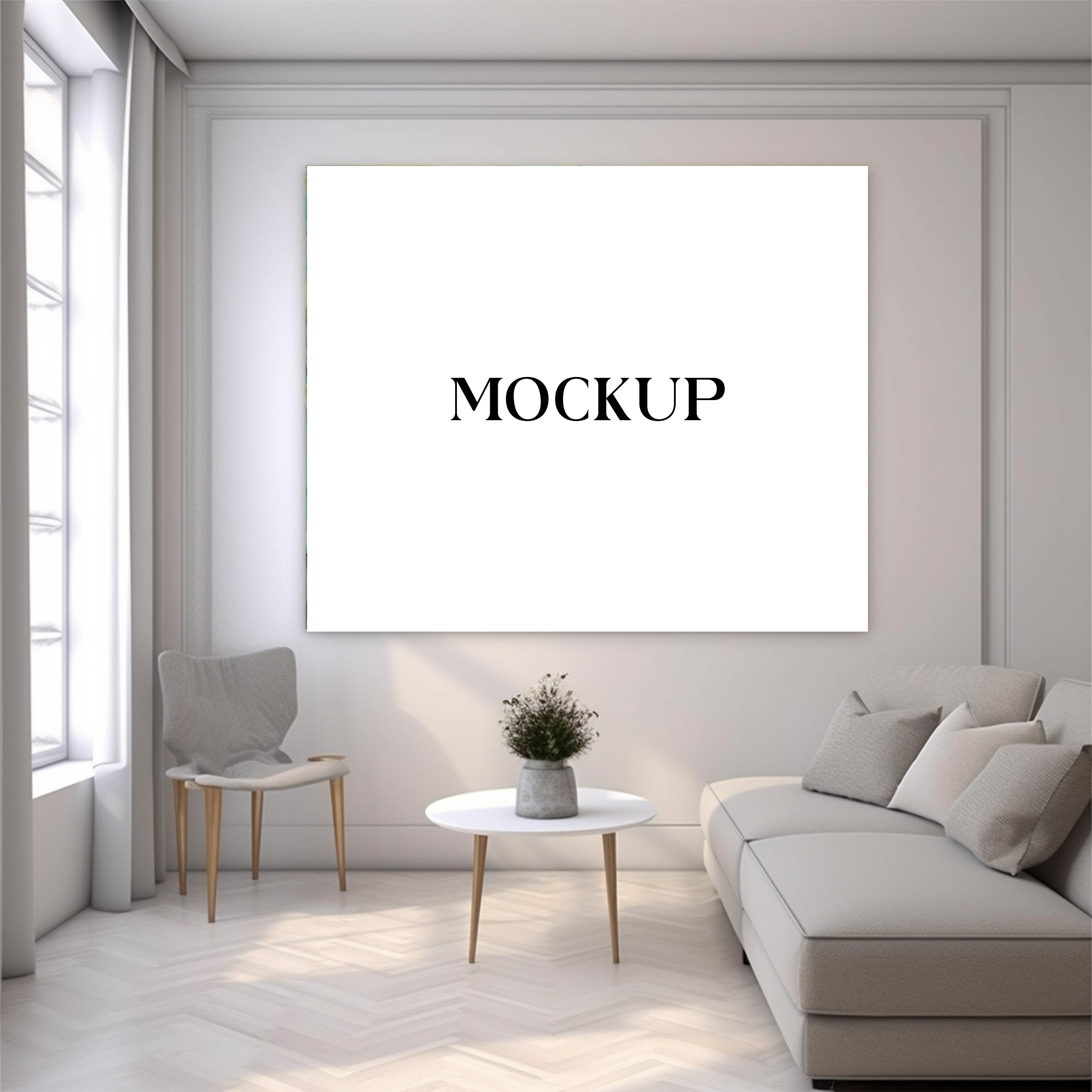 Modern Minimalist Living Room Art Mockup with Large Canvas Set of 50