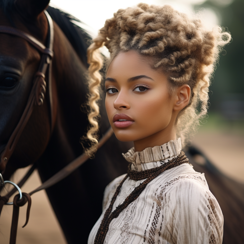 black african american equestrian loving on her horse