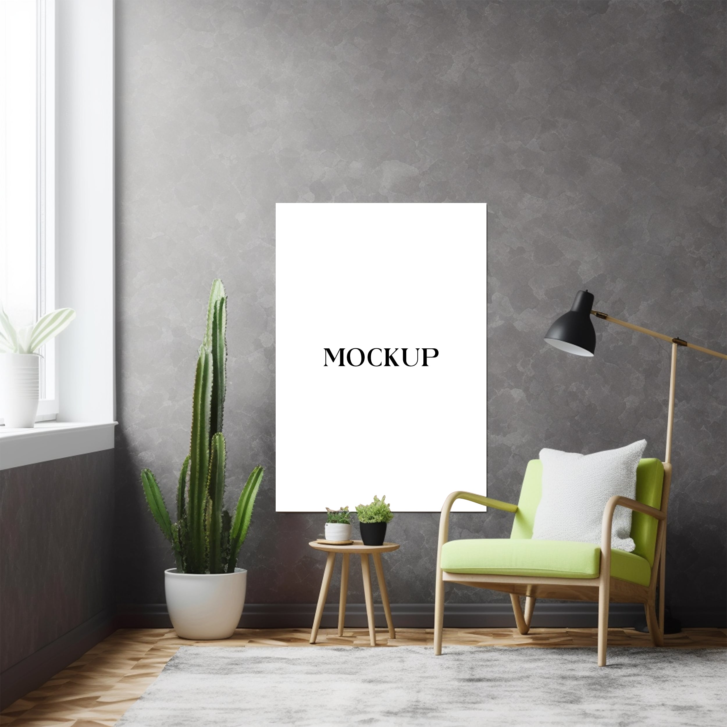 Modern Minimalist Living Room Art Mockup with Large Canvas Set of 50