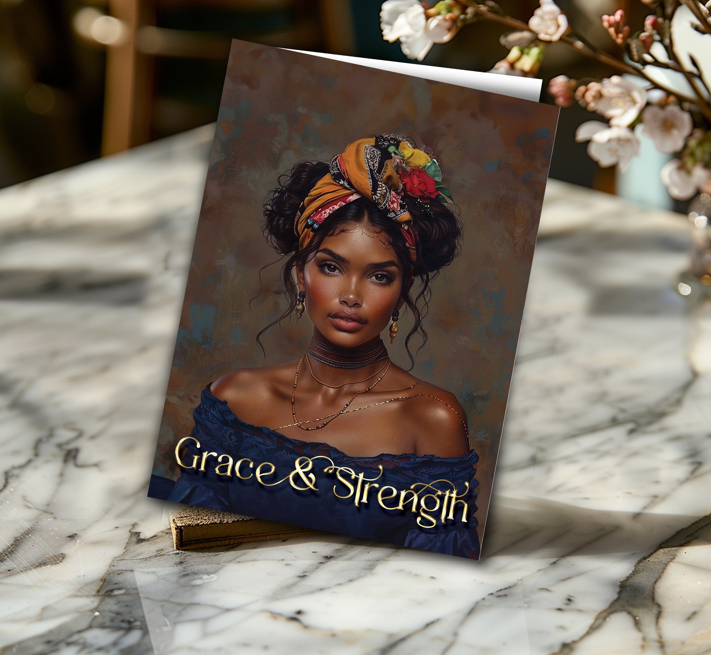 Lady in Blue – Elegant Art Greeting Card - The Soulful Artists
