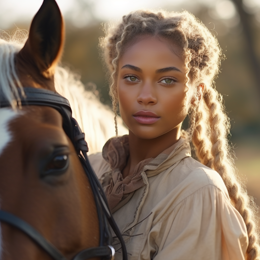 black african american equestrian loving on her horse