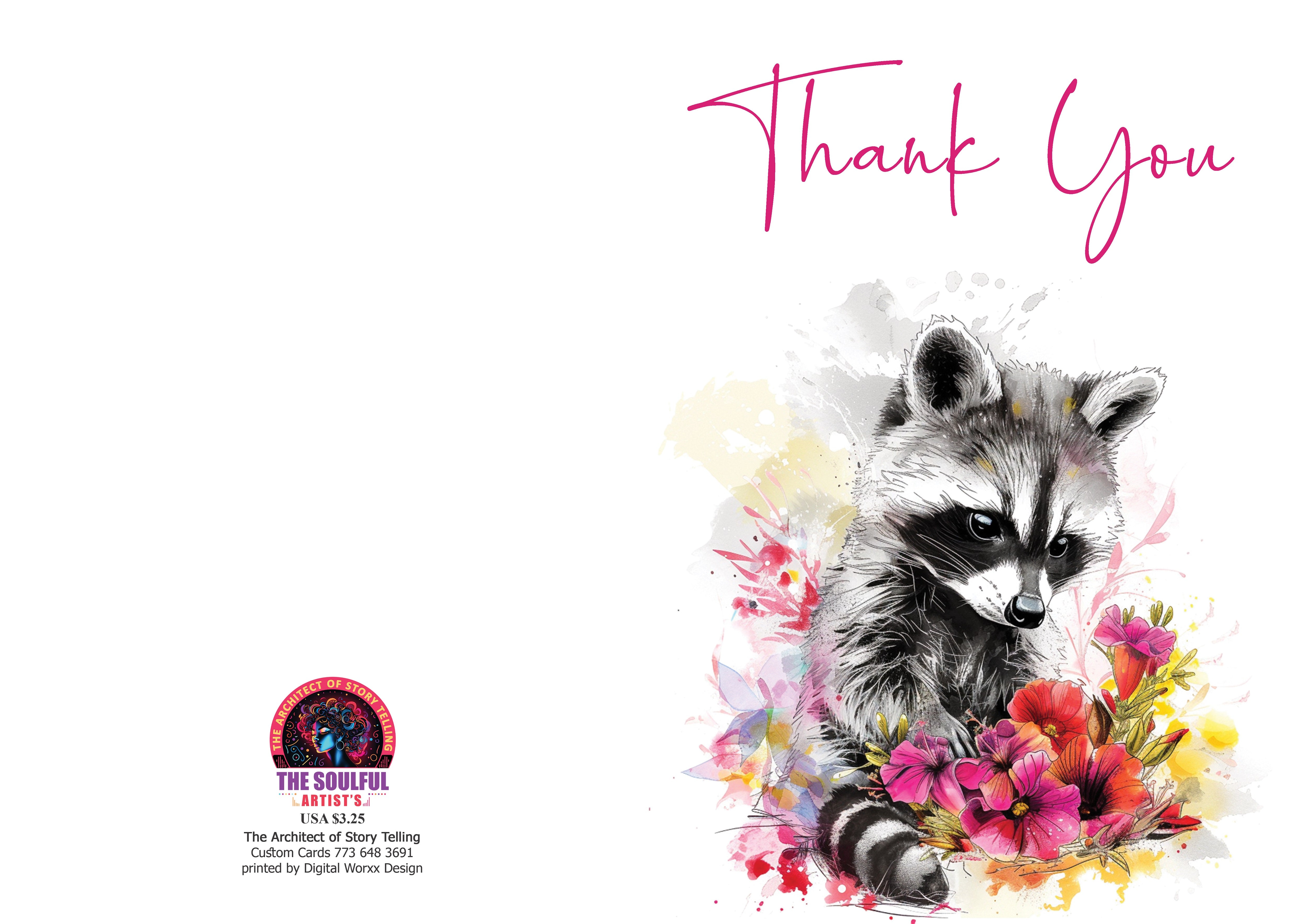 Watercolor Raccoon Thank You Cards - Digital Printable Set