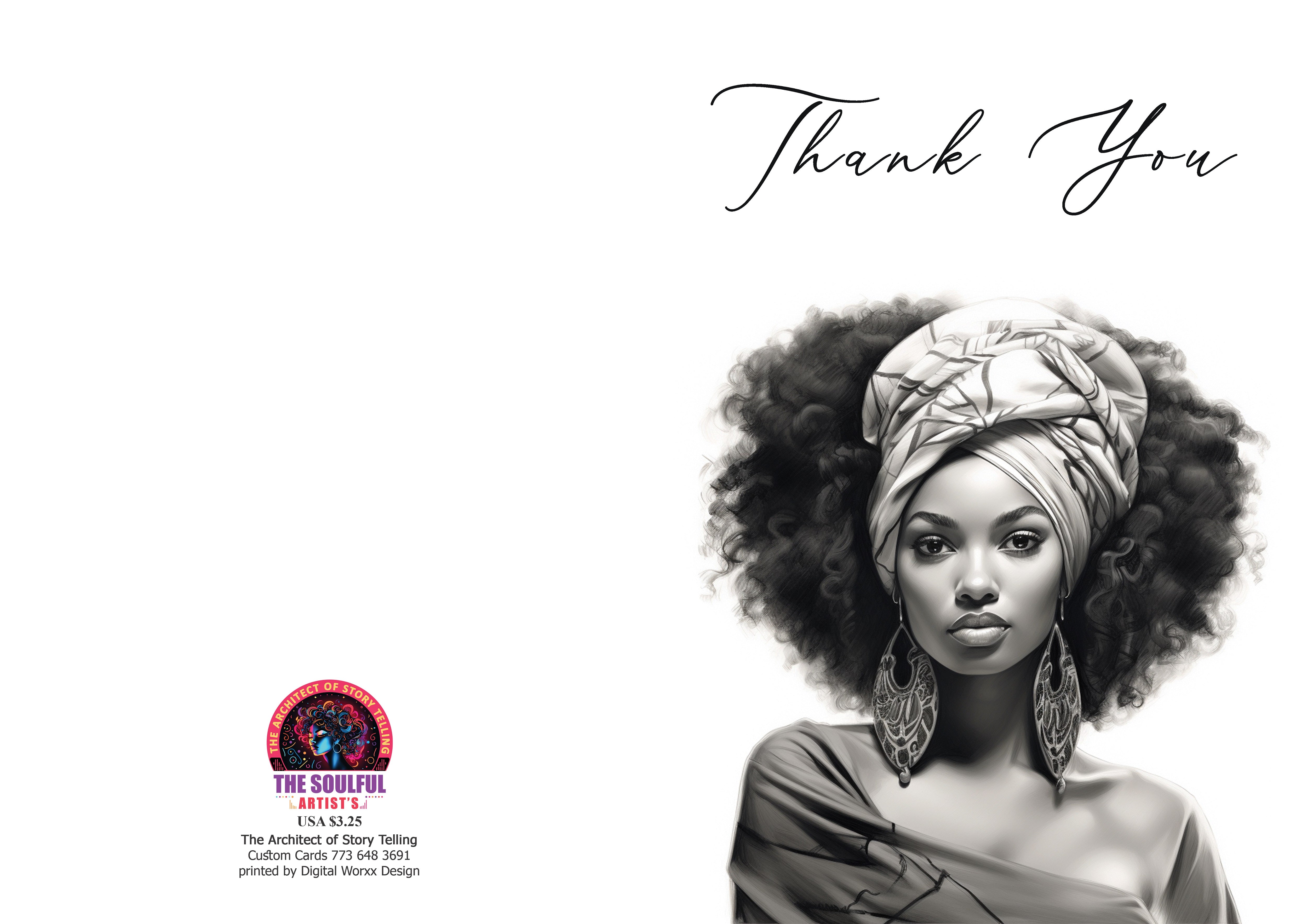Elegant Afrocentric "Thank You" Cards – Digital Art Set of 5