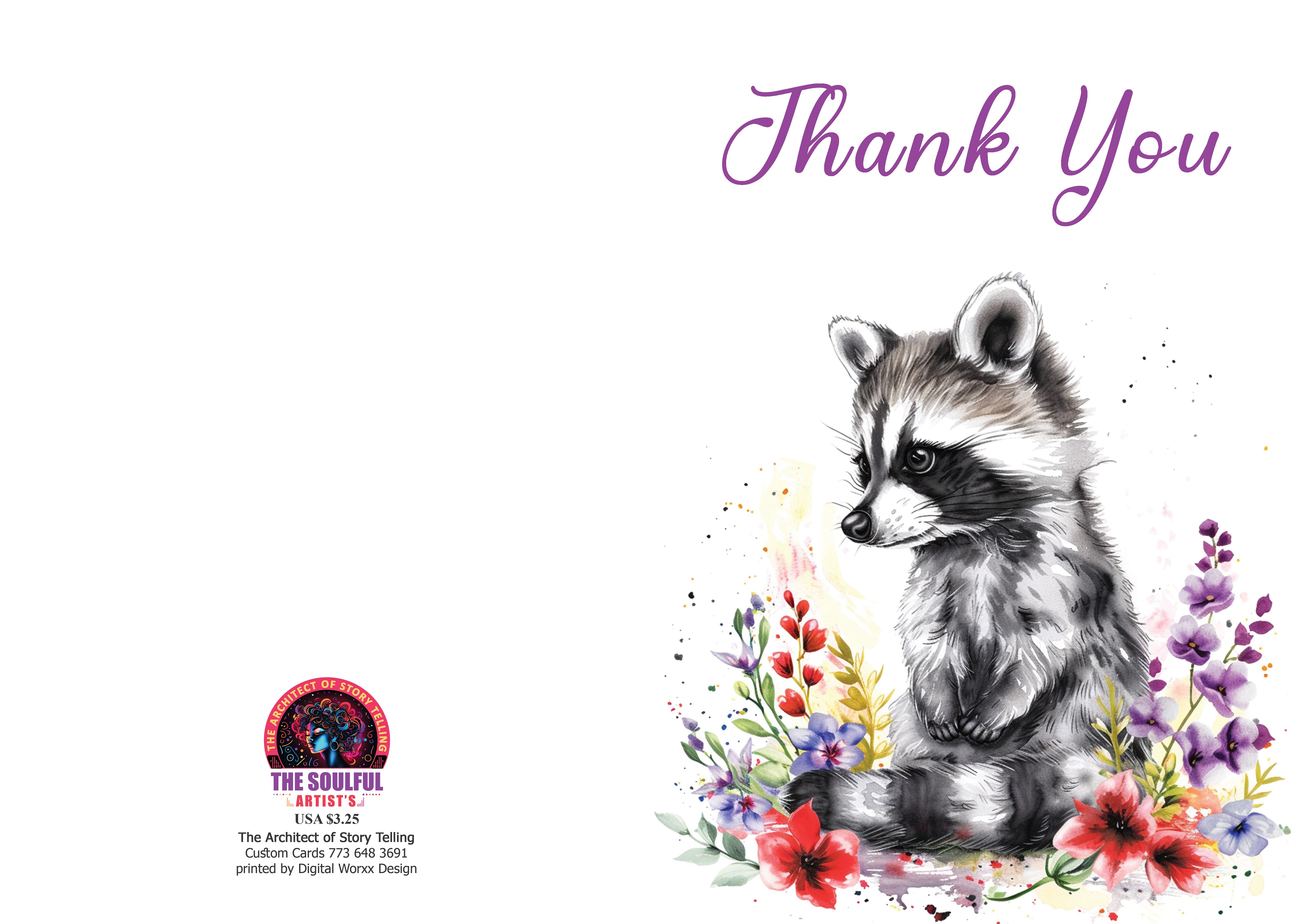 Watercolor Raccoon Thank You Cards - Digital Printable Set