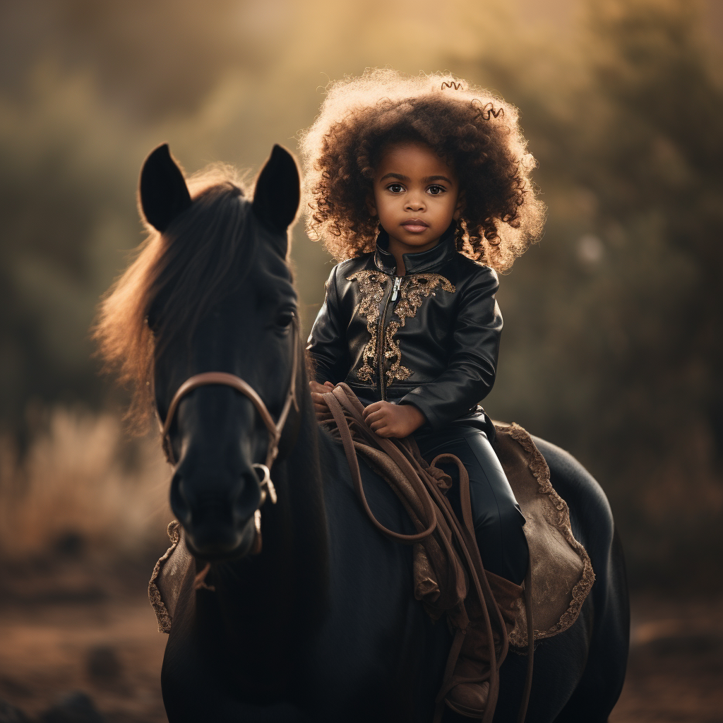 beautiful black baby girl on a beautiful horse