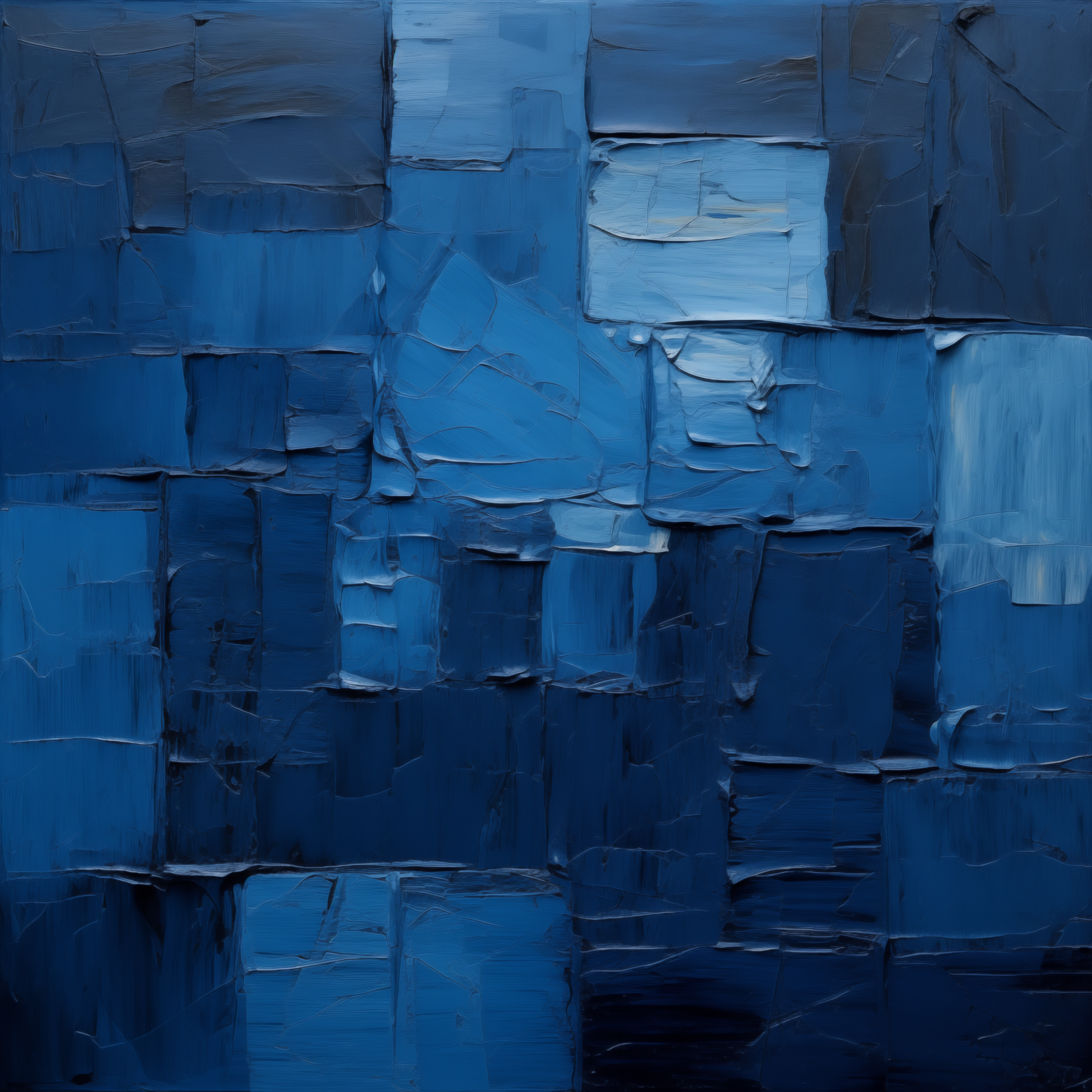 Textured Blue Abstract Geometric Art - Bold Block Composition - Digital Download