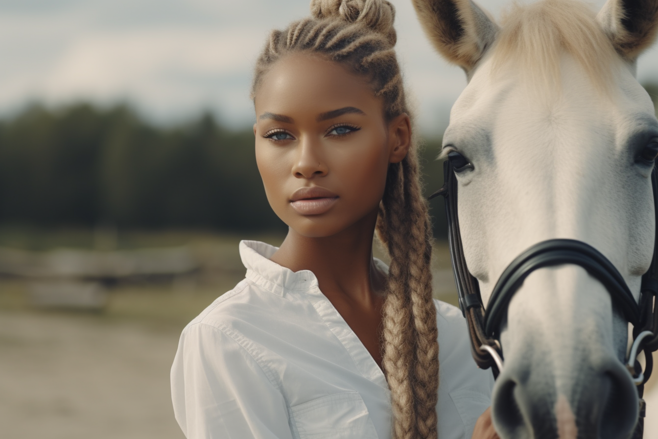 black african american equestrian loving on her horse