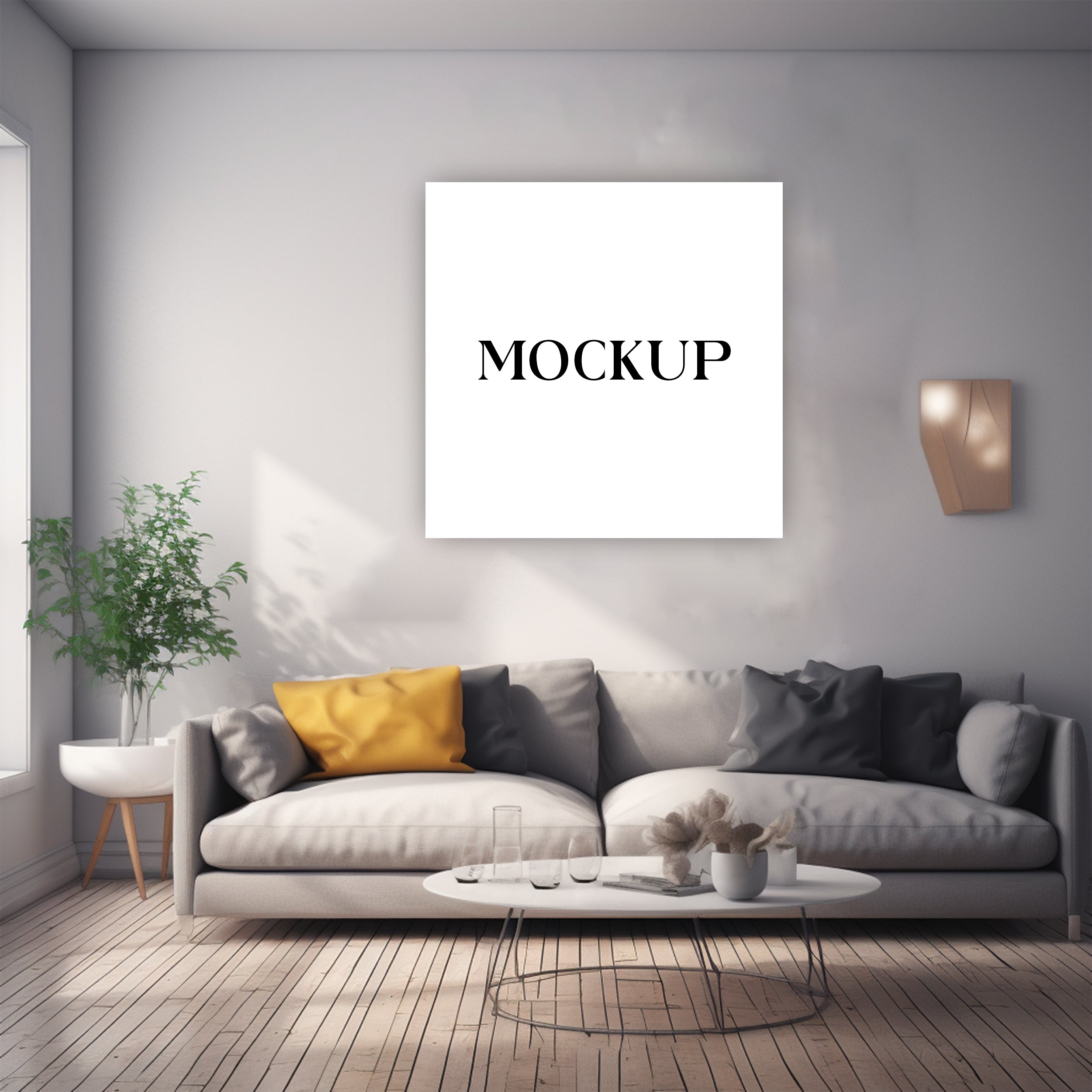 Modern Minimalist Living Room Art Mockup with Large Canvas Set of 50