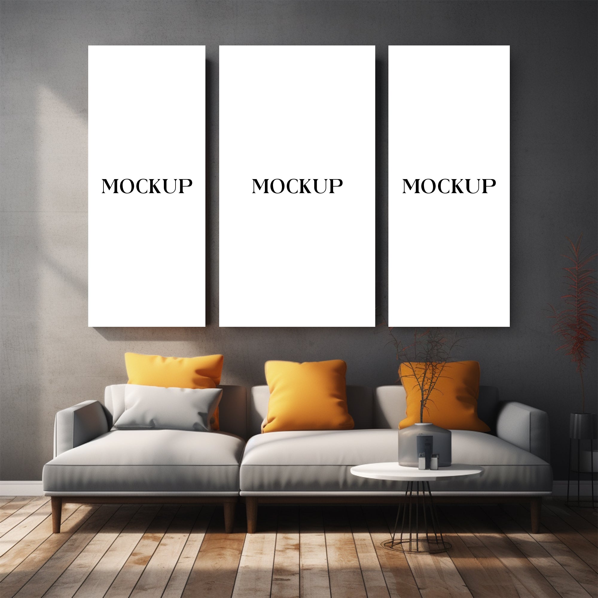 Modern Minimalist Living Room Art Mockup with Large Canvas Set of 50