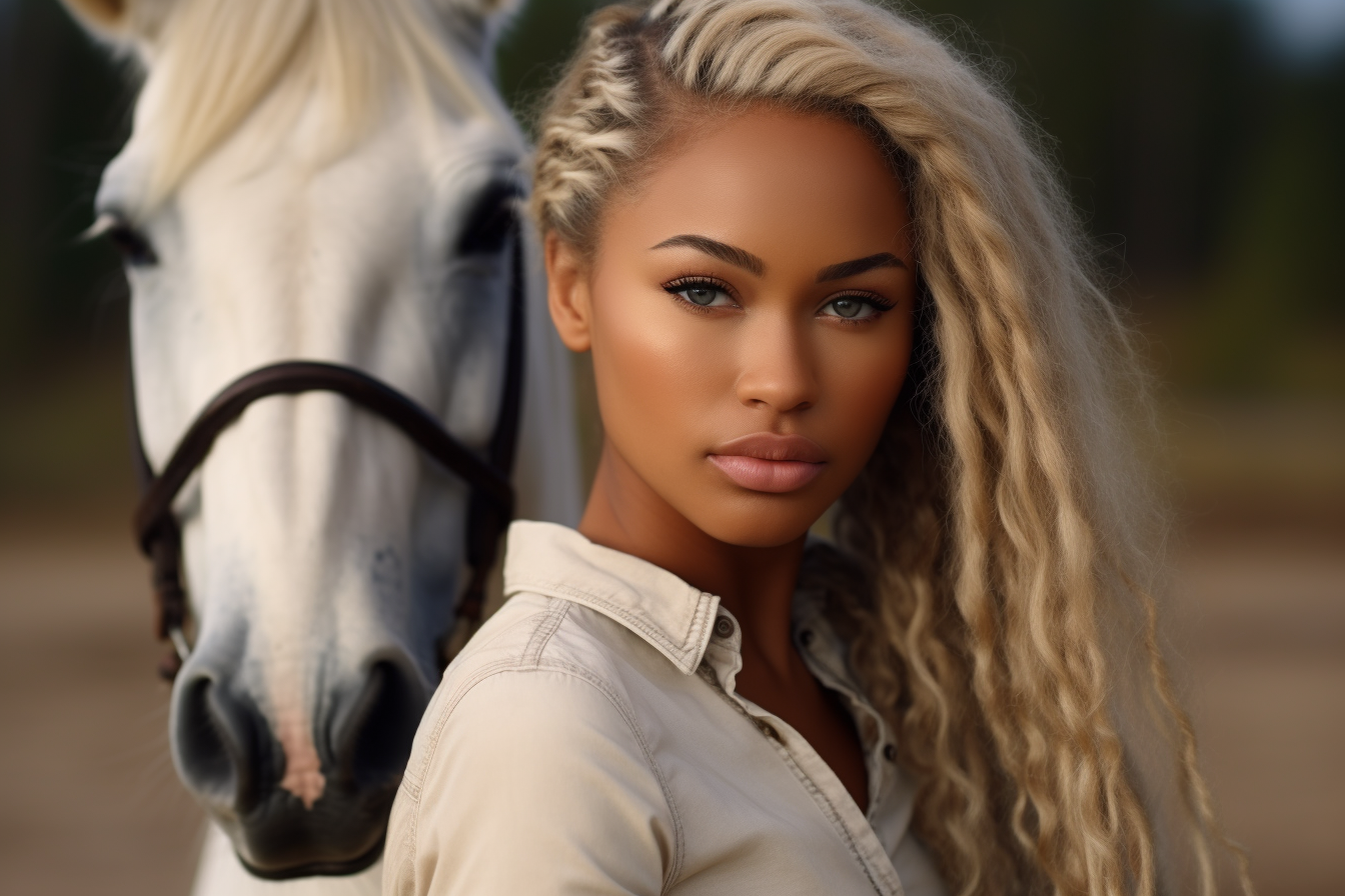 black african american equestrian loving on her horse