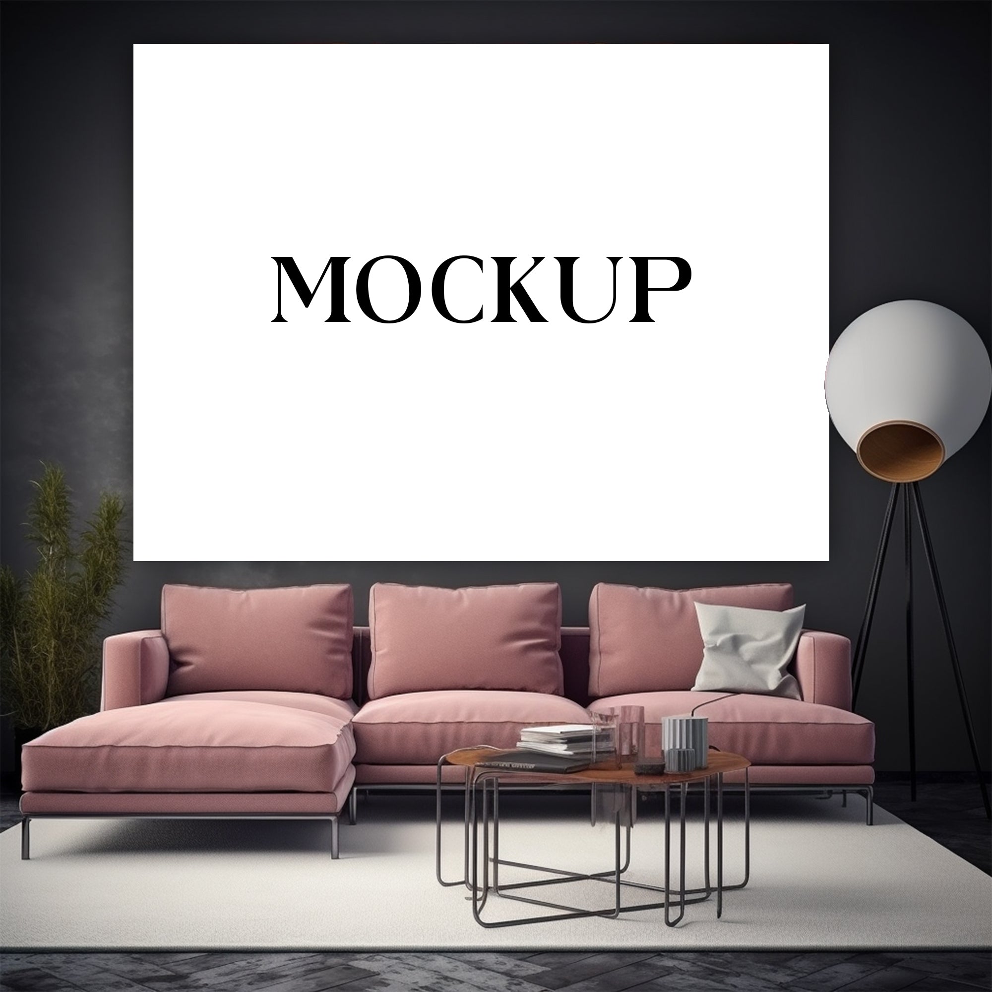 Modern Minimalist Living Room Art Mockup with Large Canvas Set of 50