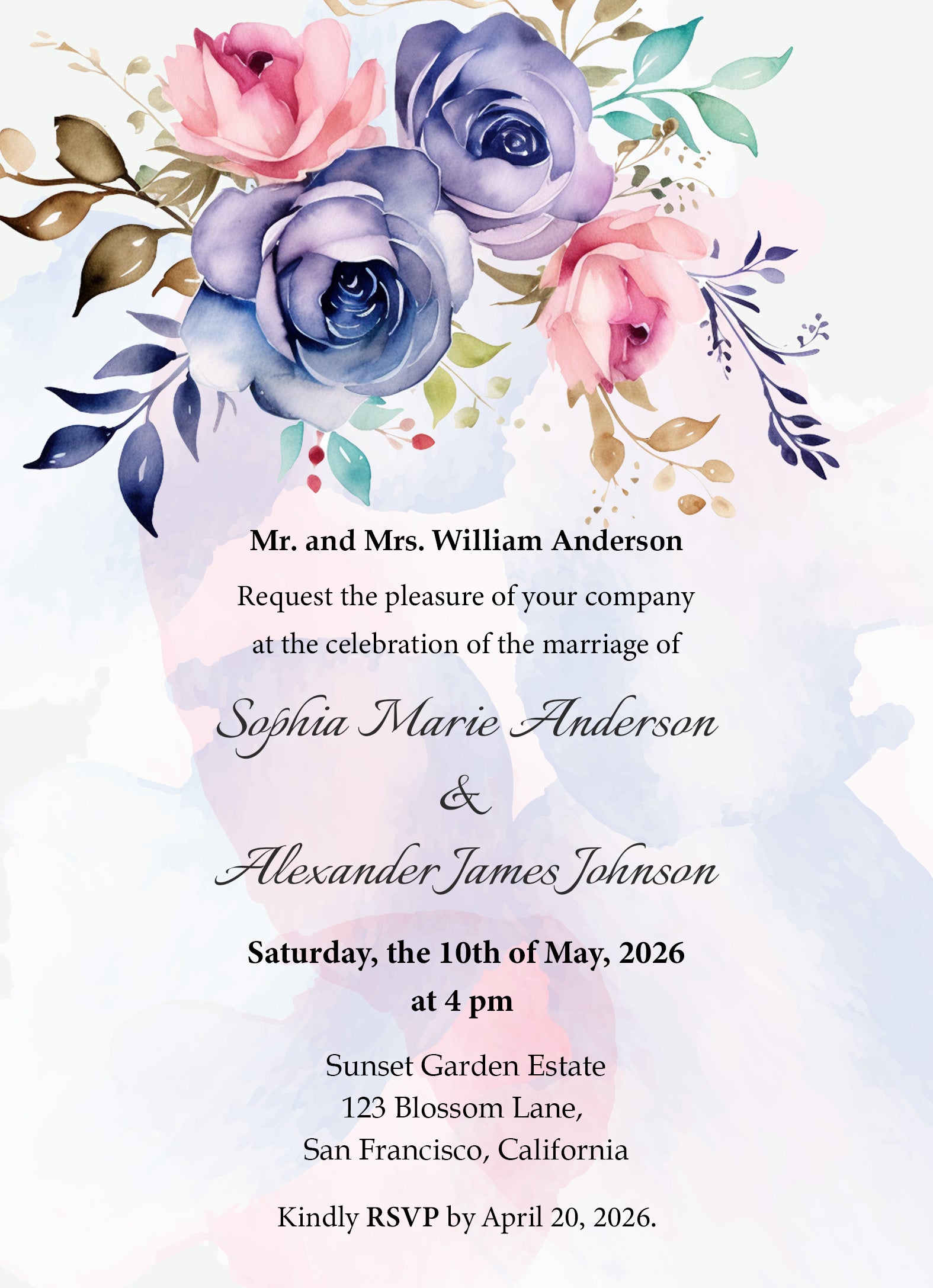 Romantic Rose Garden Wedding Invitation Template - Editable Digital Download