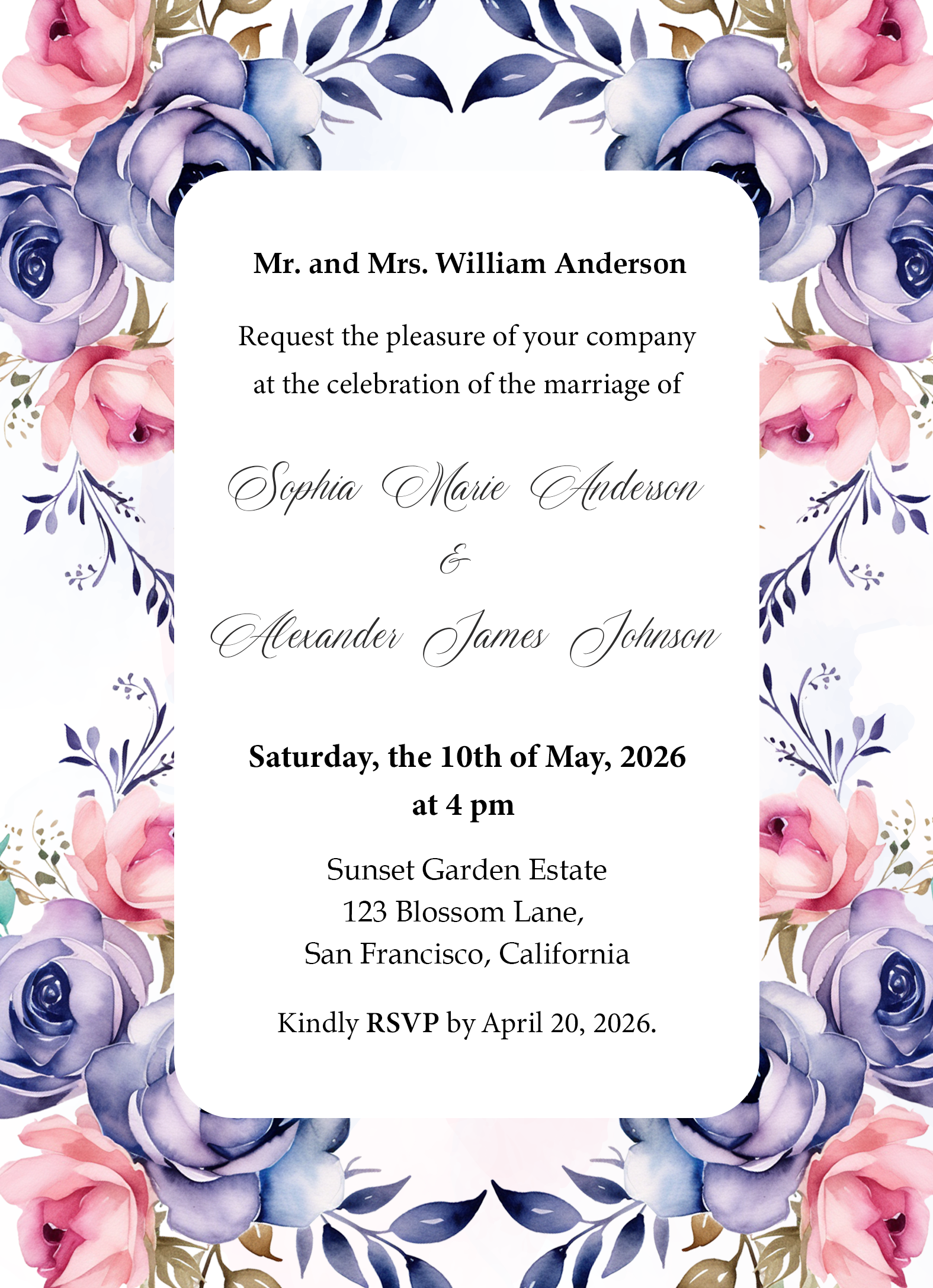 Colorful Garden Floral Wedding Invitation Template - Editable Digital Download