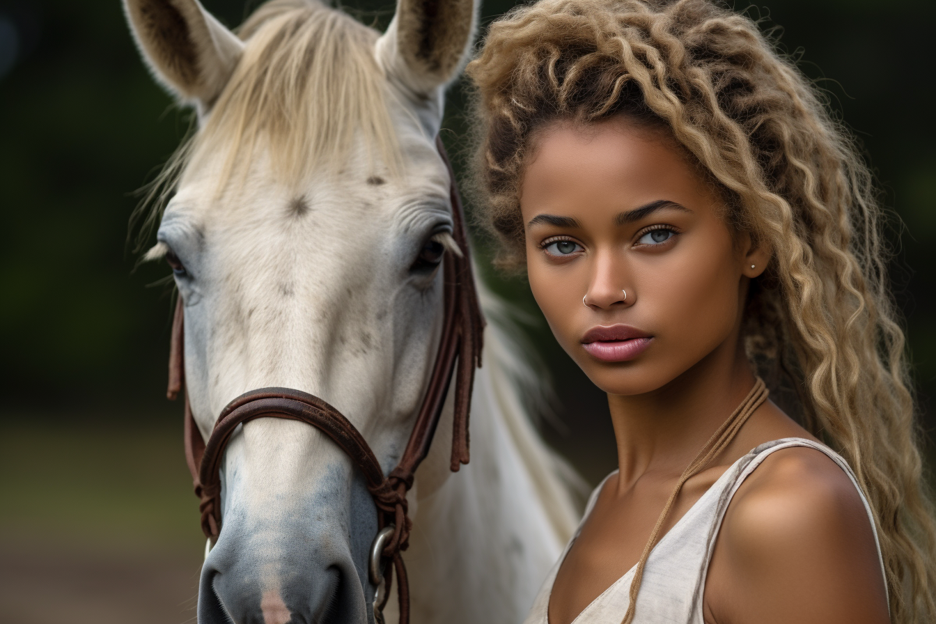 black african american equestrian loving on her horse