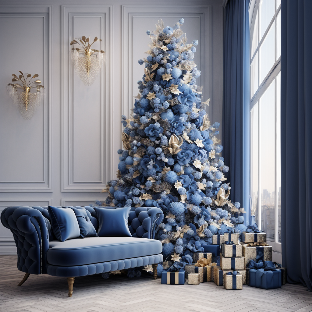 Luxurious Blue & Gold Christmas Scene - Digital Art Greeting Card