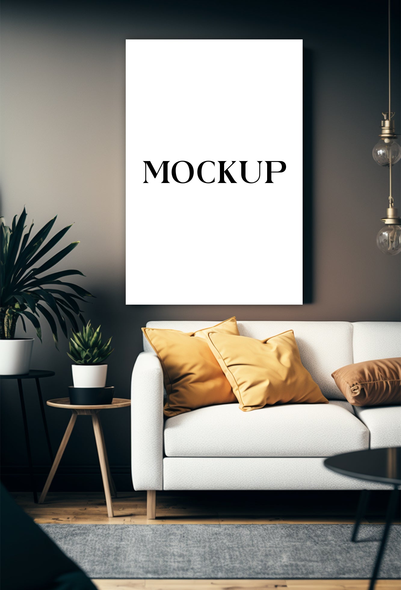 Modern Minimalist Living Room Art Mockup with Large Canvas Set of 50