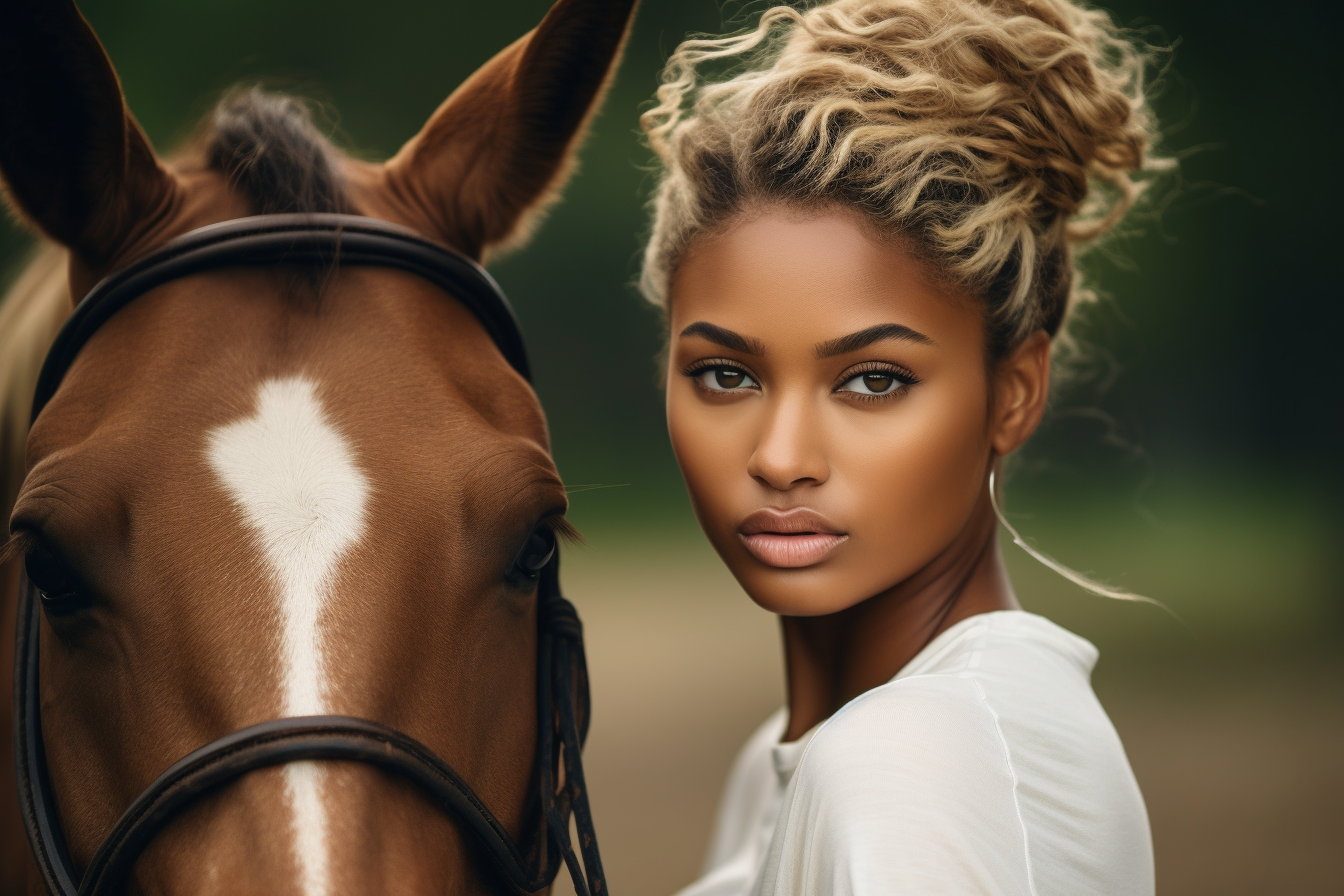 Equestrian lady loving on her horse