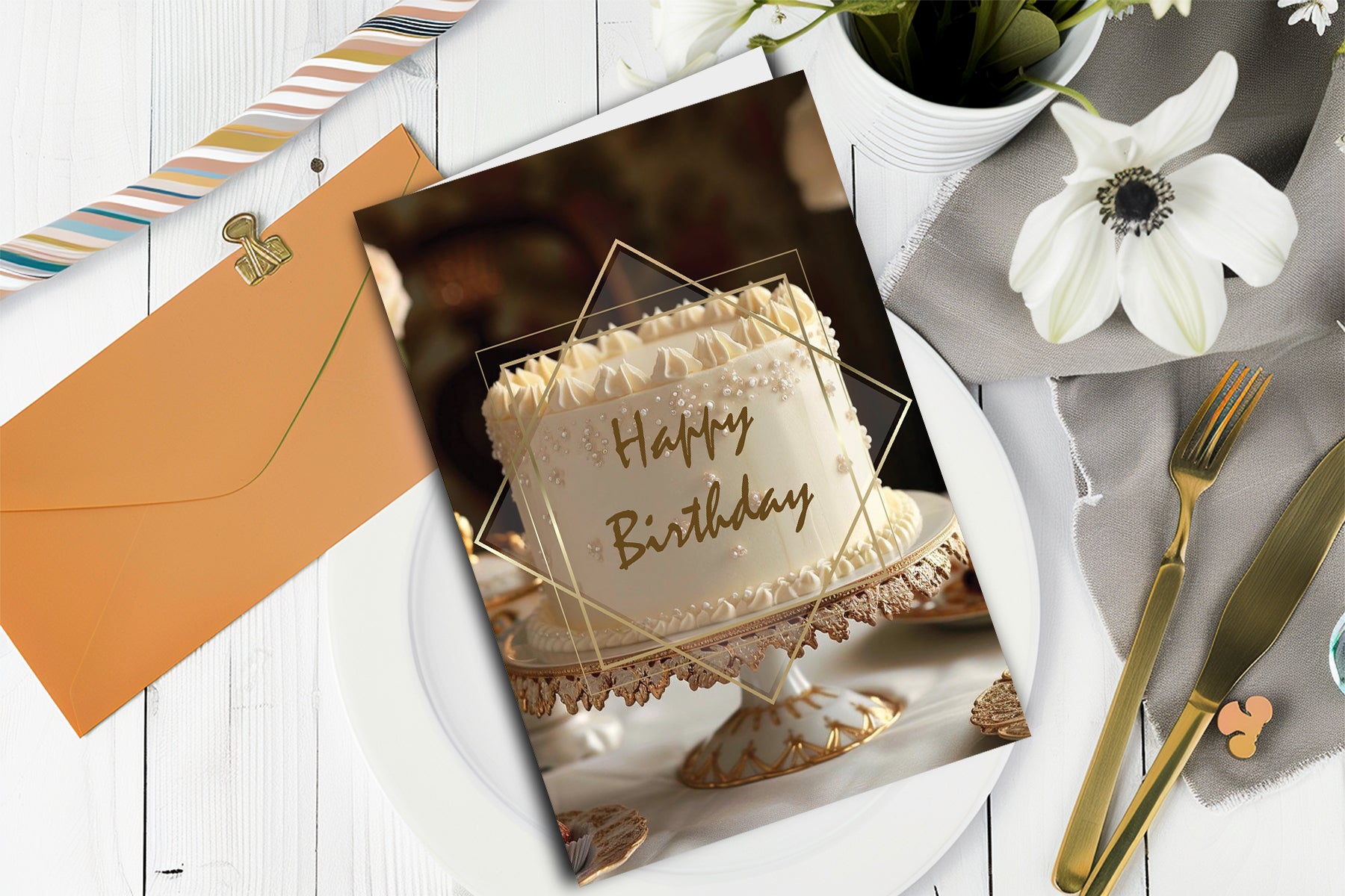 Happy birthday cake in diamond card