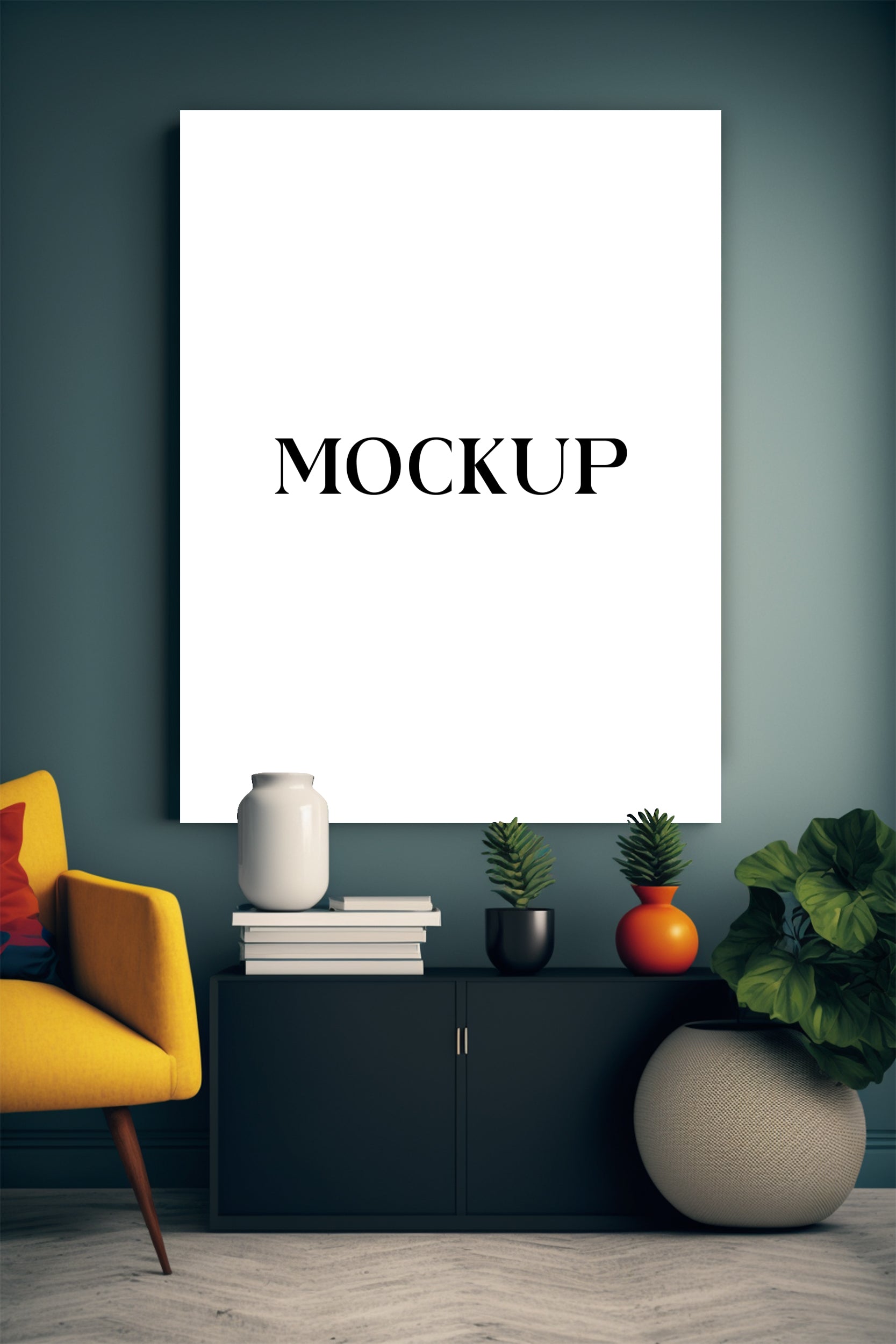 Modern Minimalist Living Room Art Mockup with Large Canvas Set of 50