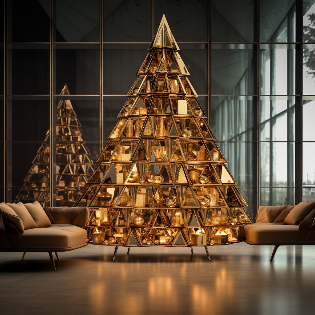 Golden Geometric Christmas Tree - Luxurious Digital Art Decor