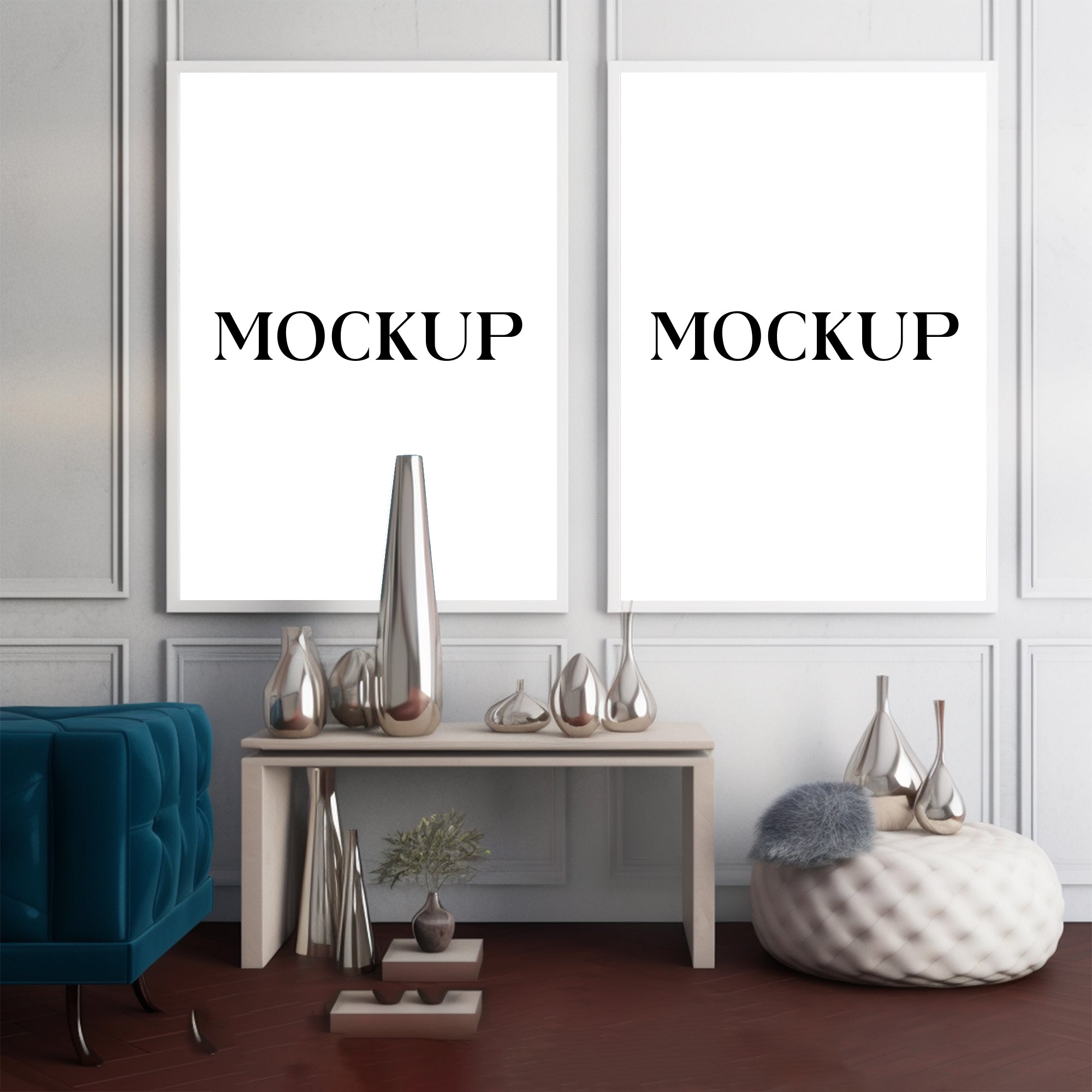 Modern Minimalist Living Room Art Mockup with Large Canvas Set of 50