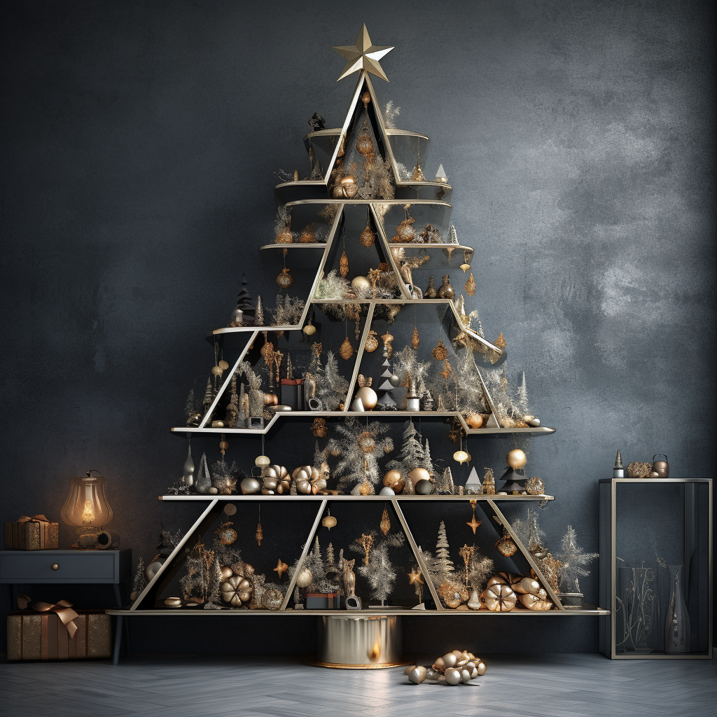 Elegant Geometric Christmas Tree - Modern Holiday Digital Art