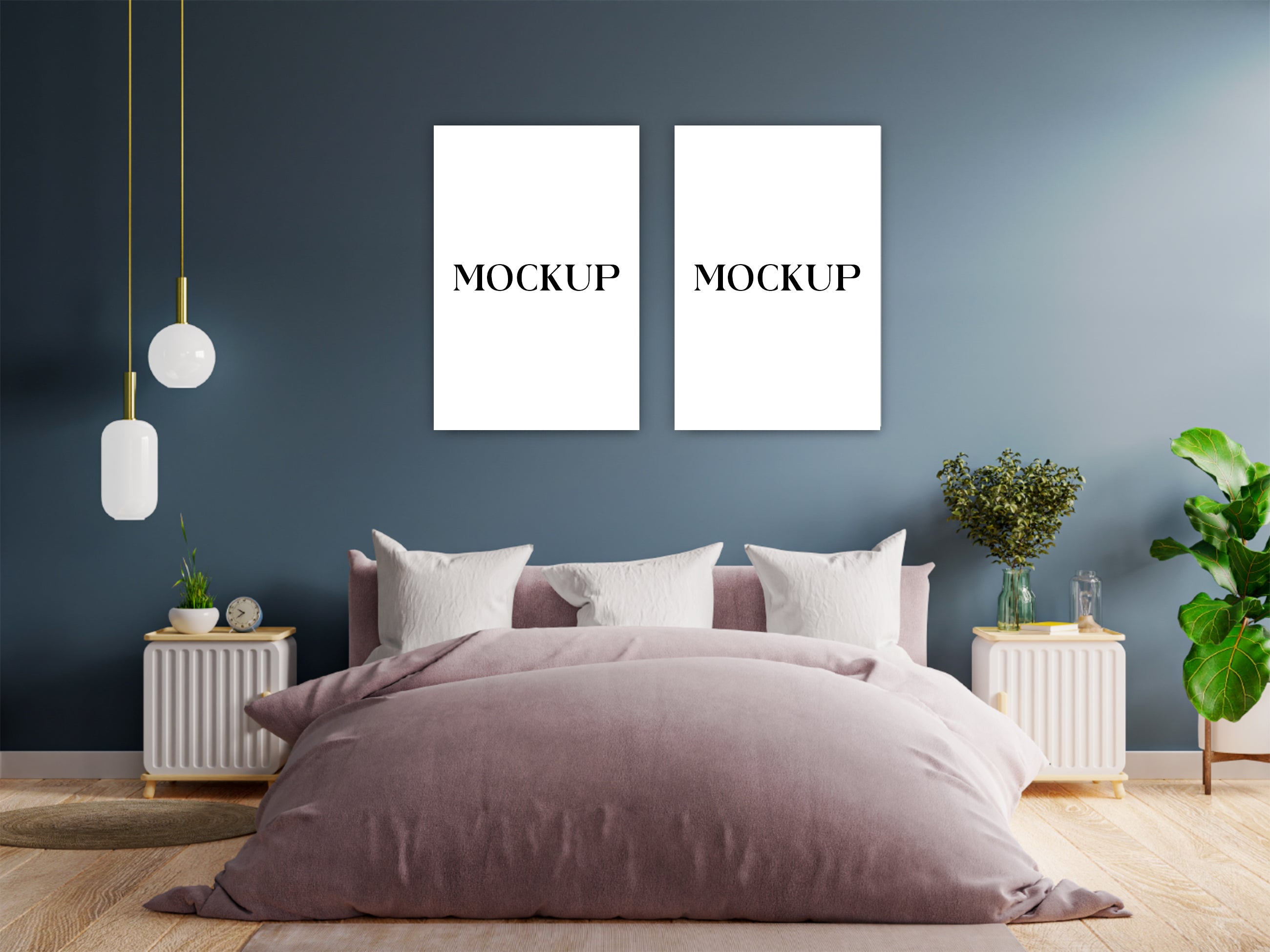 Modern Minimalist Living Room Art Mockup with Large Canvas Set of 50