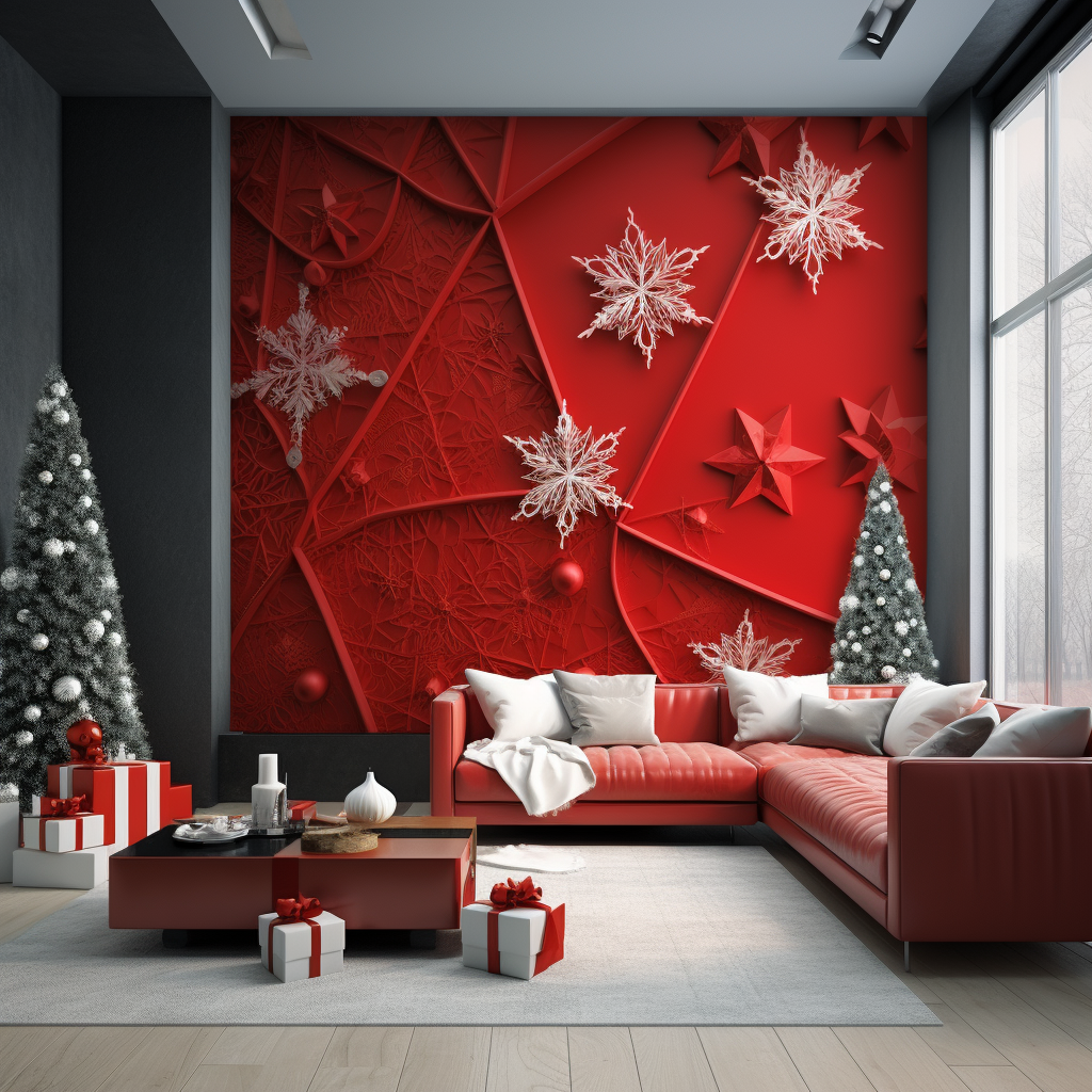 Modern Festive Living Room - Bold Holiday Digital Art Decor