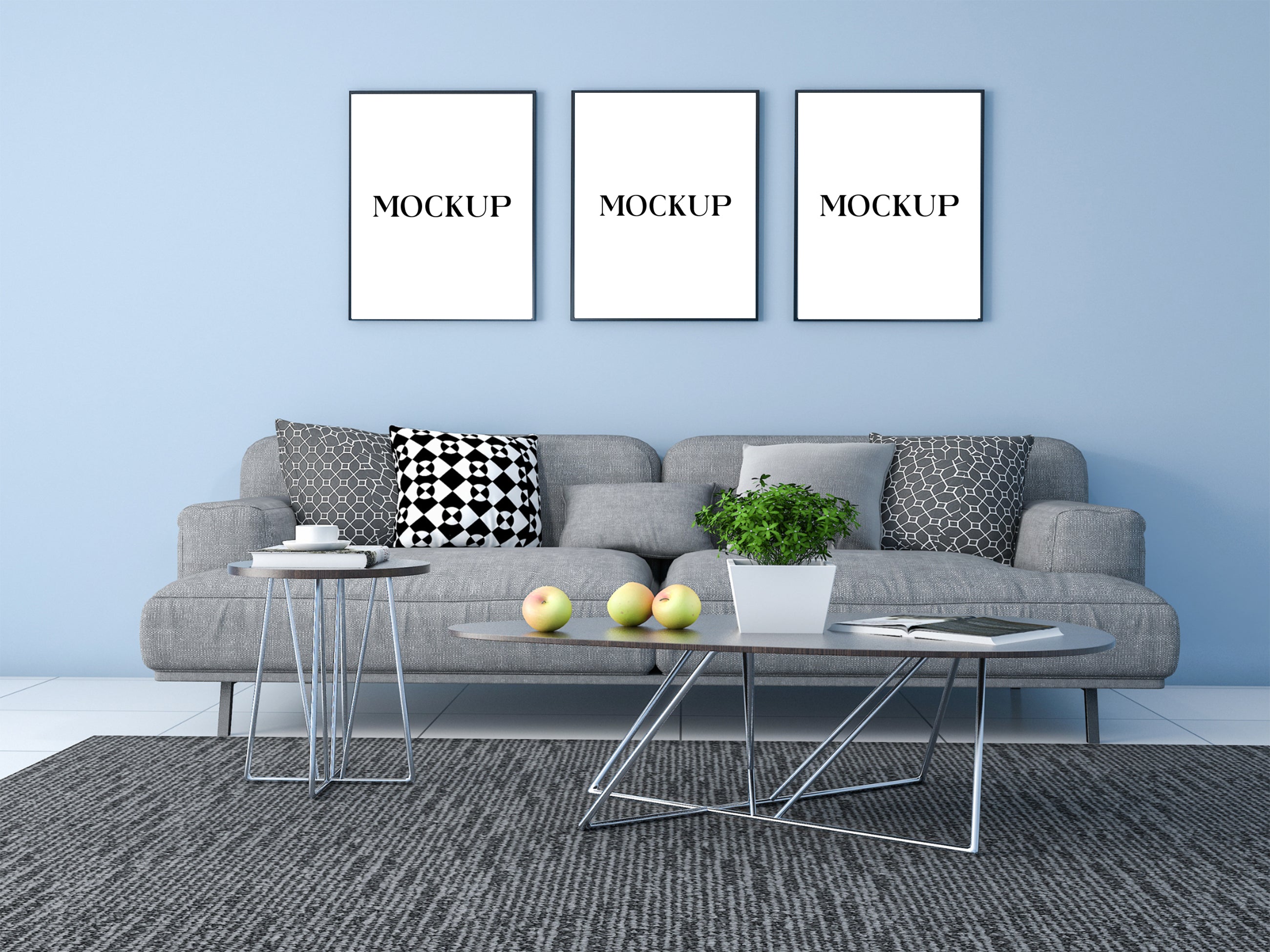 Modern Minimalist Living Room Art Mockup with Large Canvas Set of 50