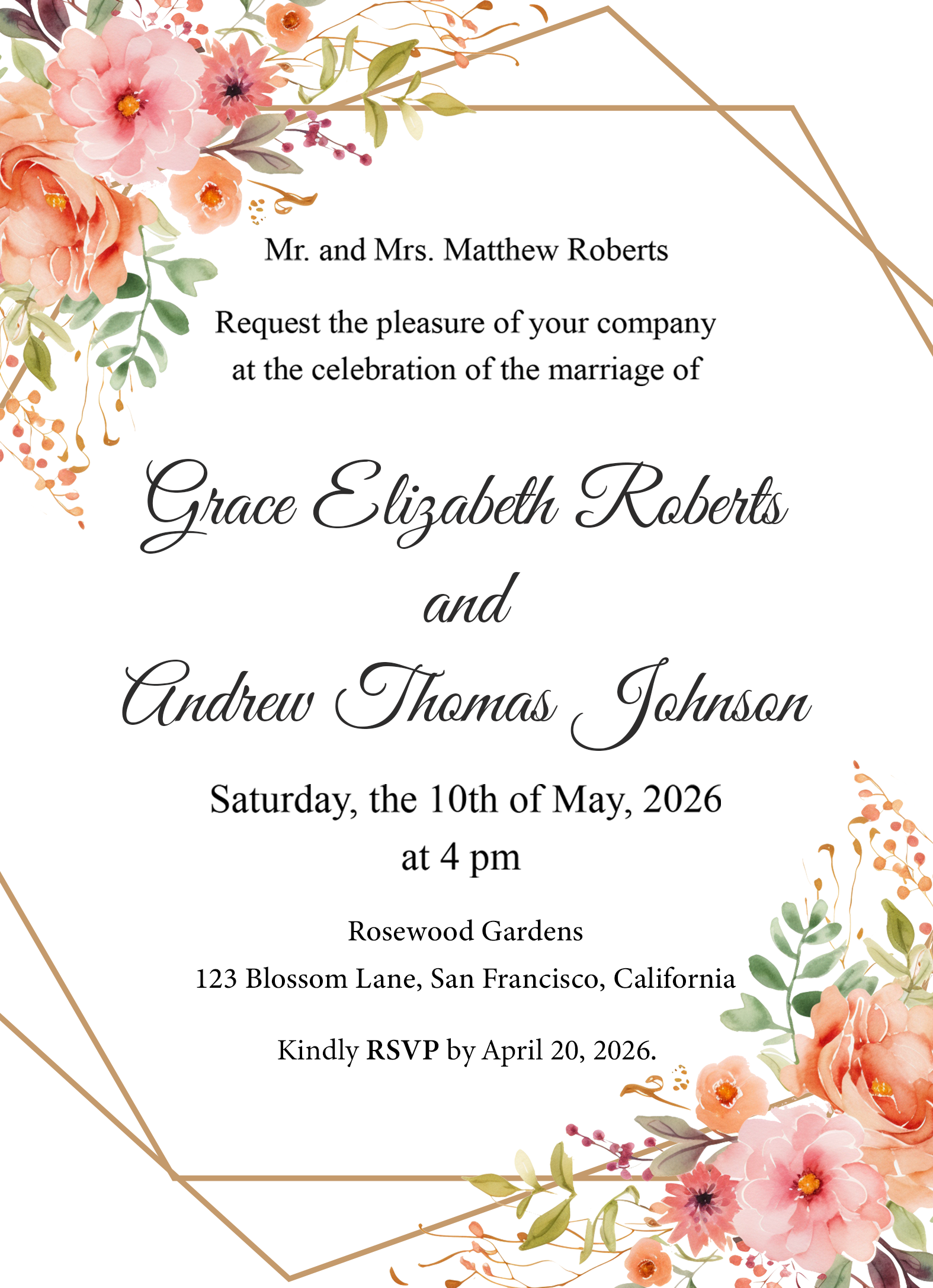 Elegant Floral Wedding Invitation Template - Editable Digital Download