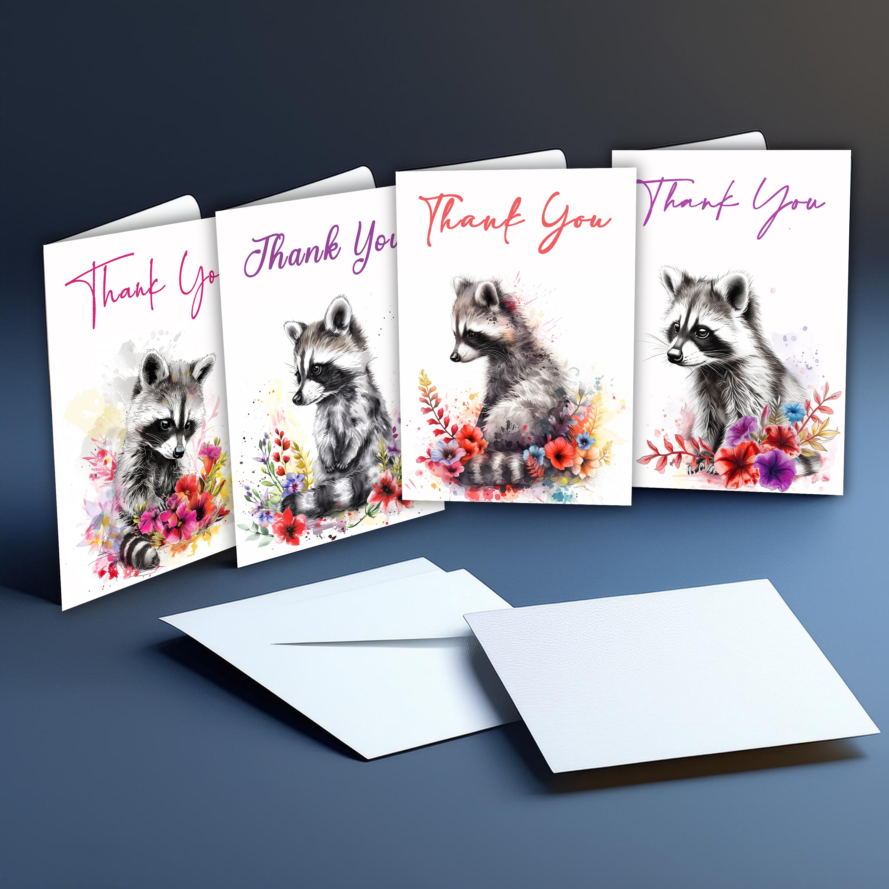 Watercolor Raccoon Thank You Cards - Digital Printable Set