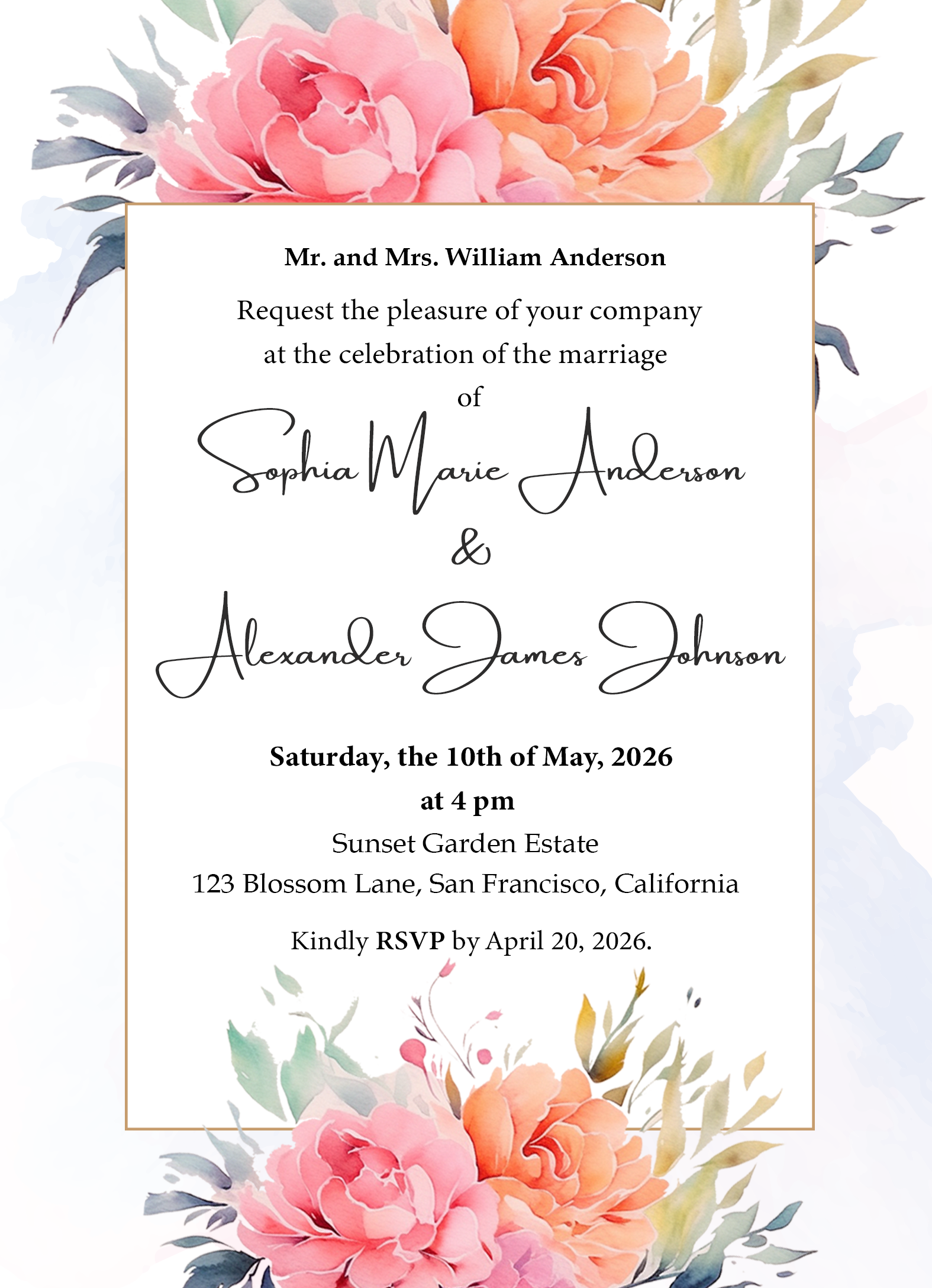 Elegant Floral Wedding Invitation Template - Editable Digital Download