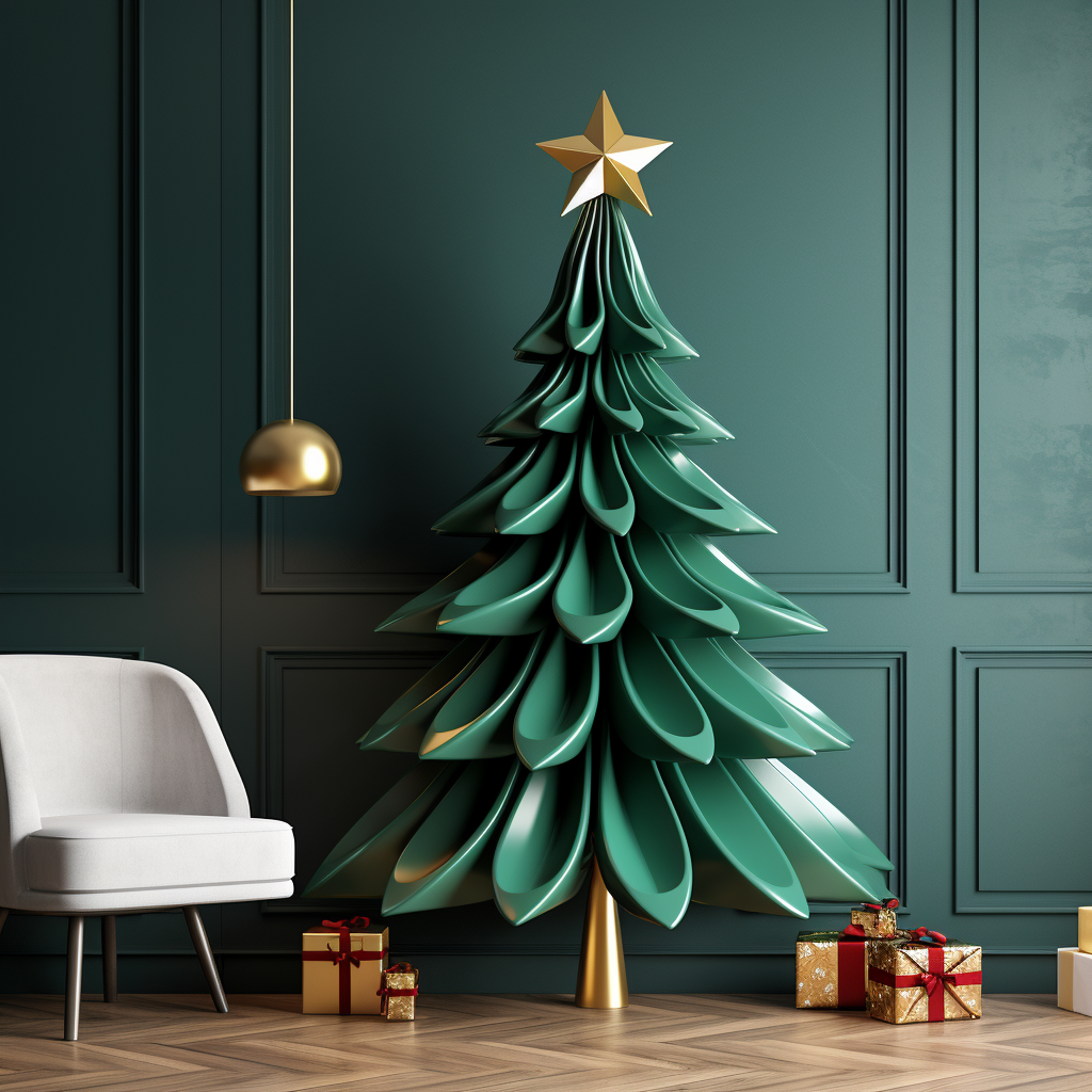 Minimalist Sculptural Christmas Tree - Modern Digital Art Decor