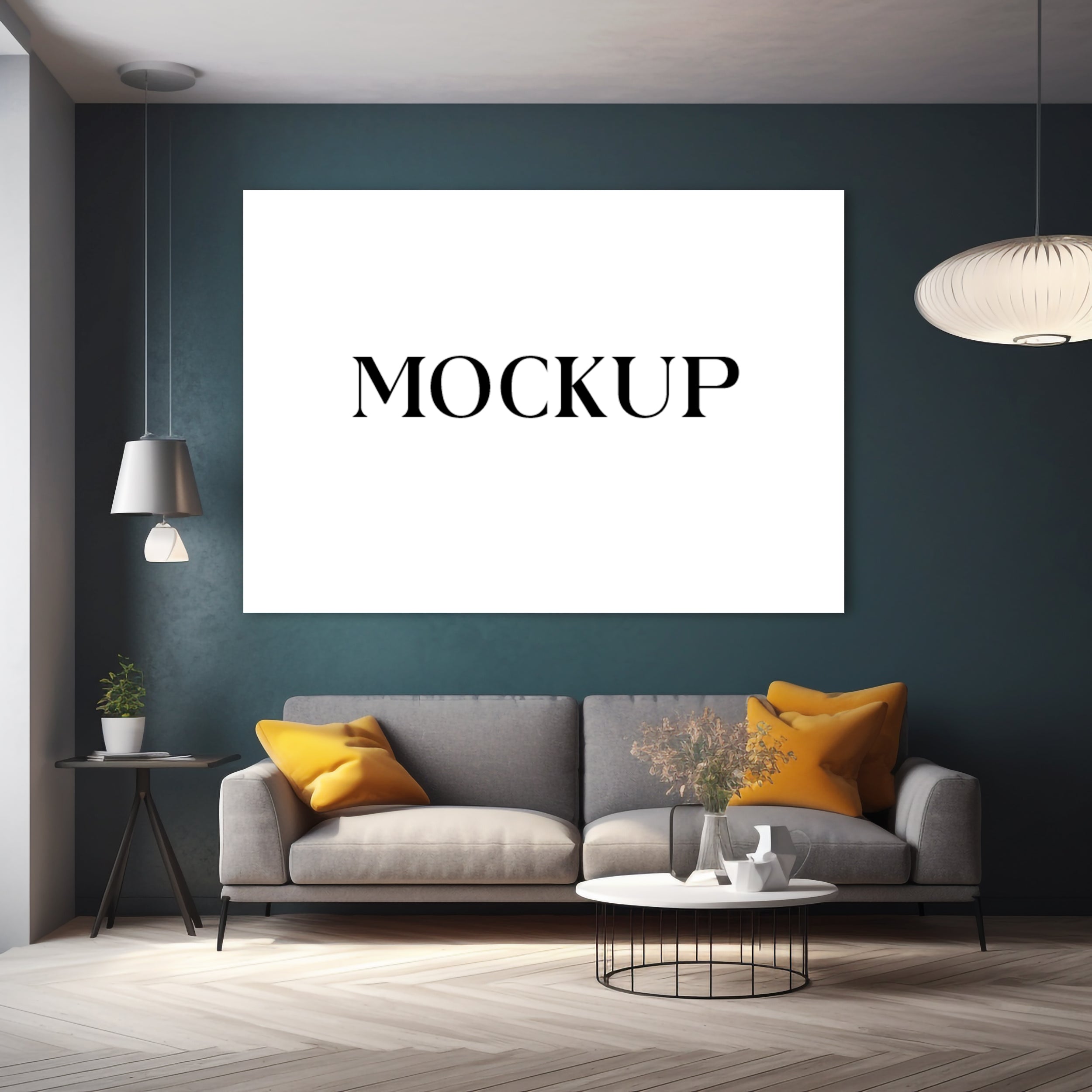 Modern Minimalist Living Room Art Mockup with Large Canvas Set of 50