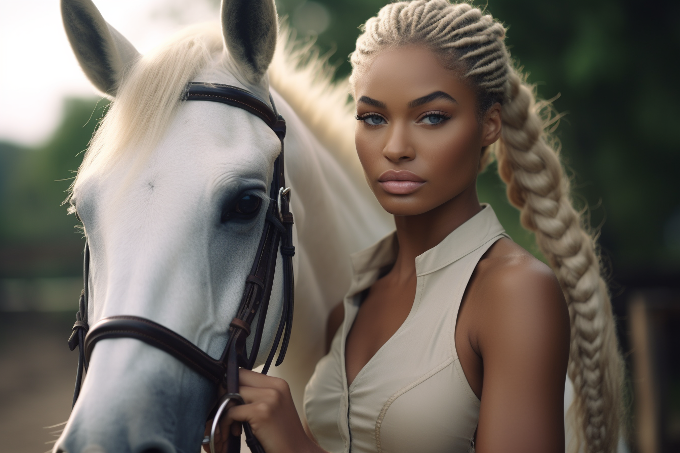 black african american equestrian loving on her horse