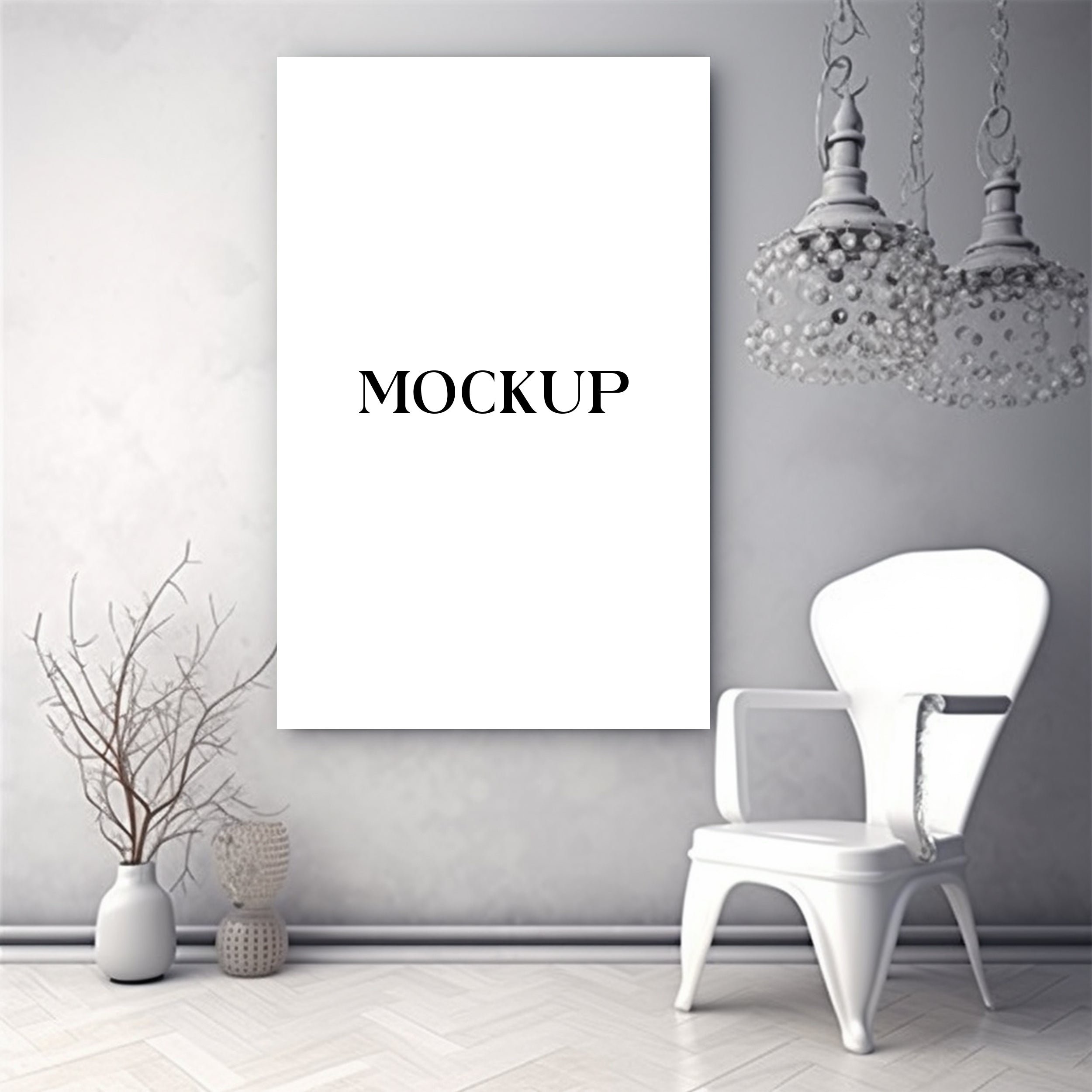 Modern Minimalist Living Room Art Mockup with Large Canvas Set of 50